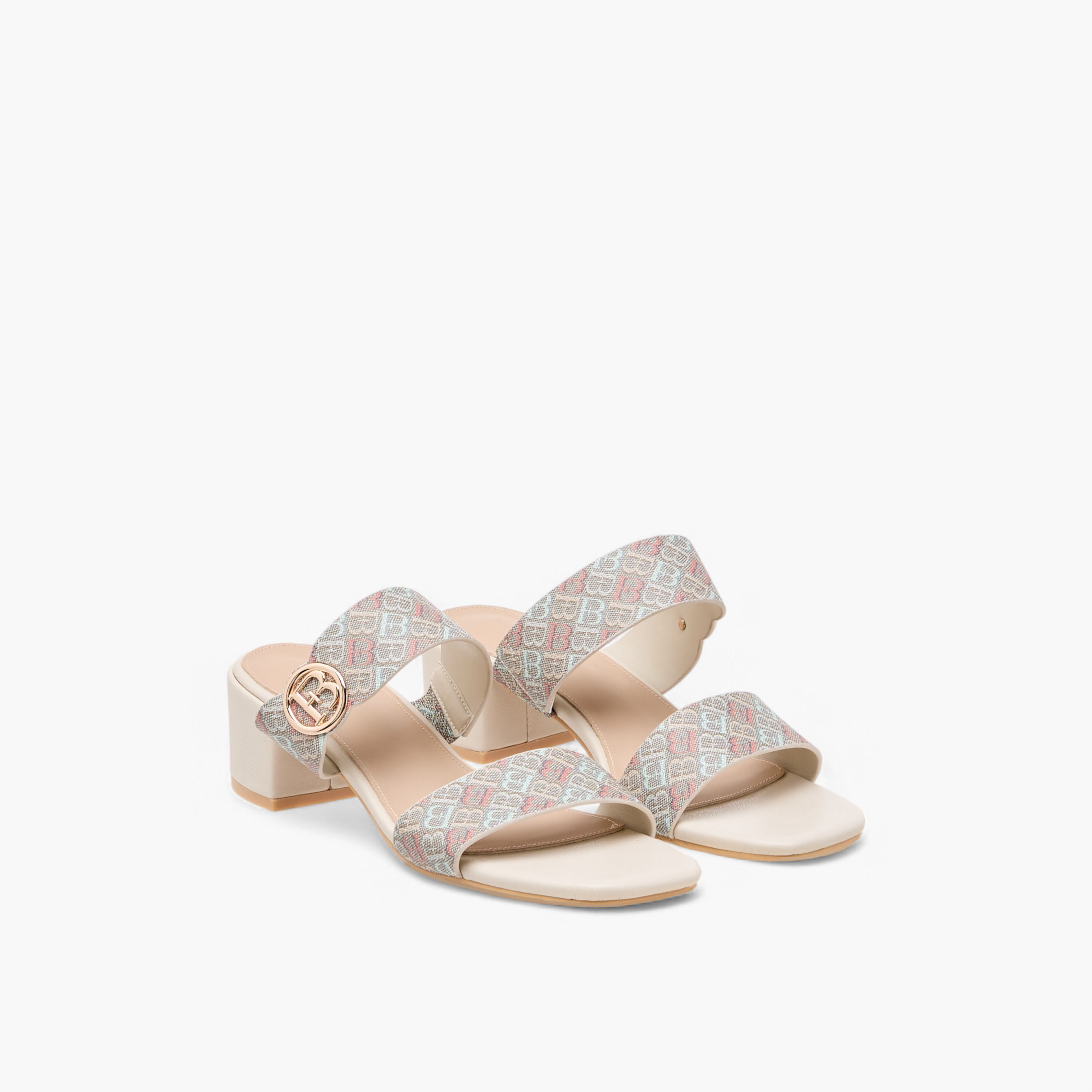 Flora Bella Monogram Accent Blocked Heel Slip-On Sandals-women-shoes-sandals-heeled-image-1