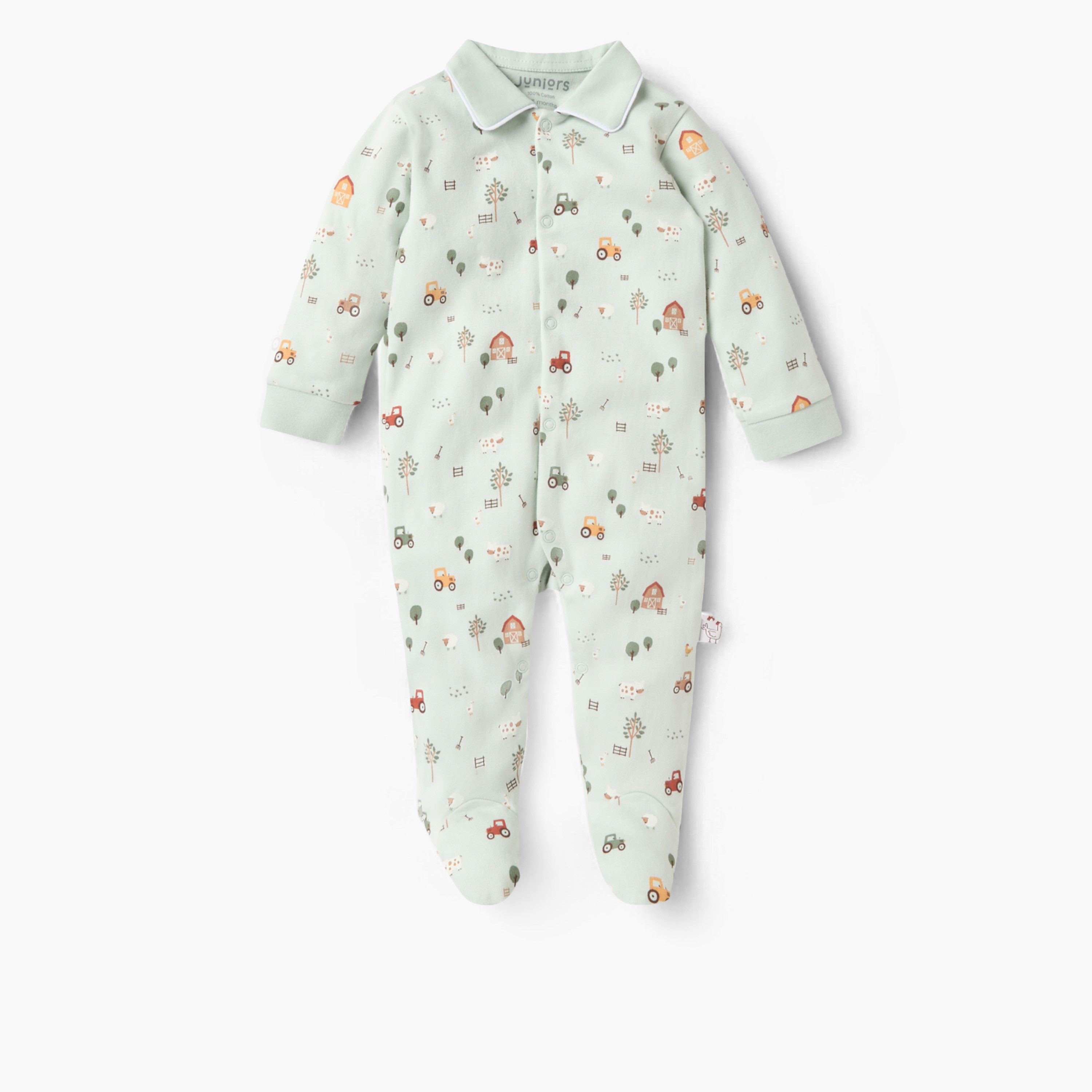 Juniors All-Over Farmyard Print Closed Feet Sleepsuit with Collar and Long Sleeves-baby-boys-clothing-nightwear-sleepsuits-image-1
