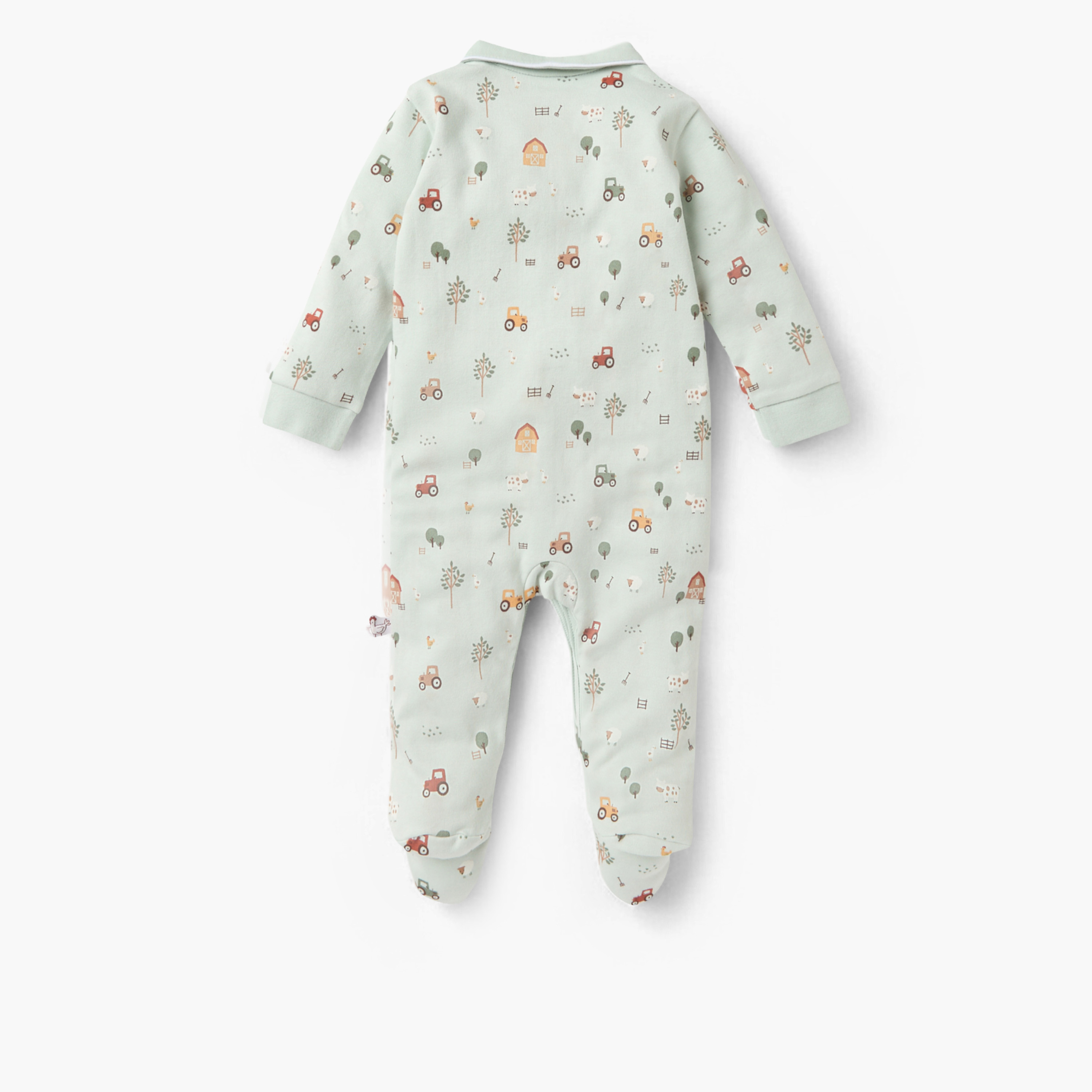 Juniors All-Over Farmyard Print Closed Feet Sleepsuit with Collar and Long Sleeves-baby-boys-clothing-nightwear-sleepsuits-image-3
