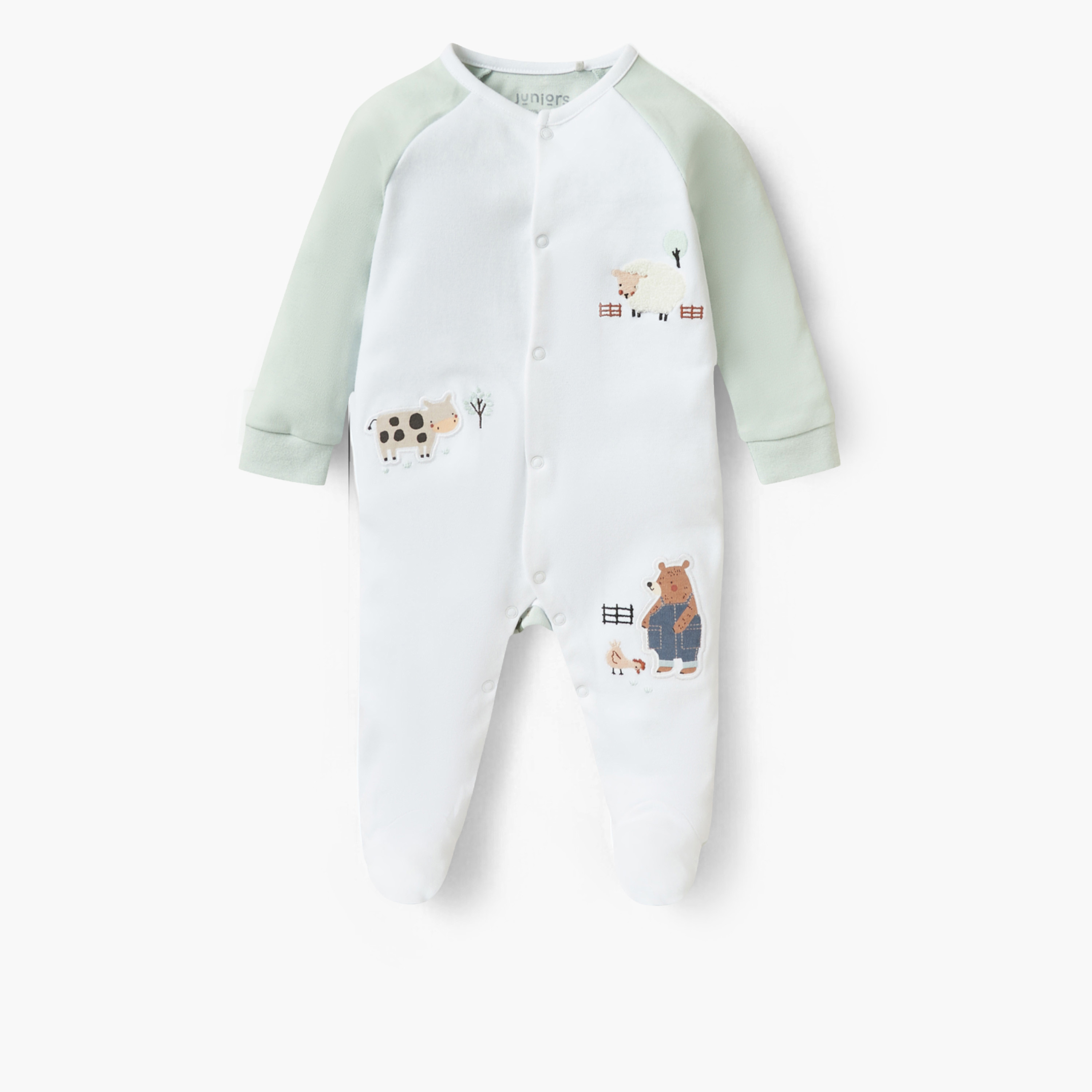 Juniors Farmyard Applique Sleepsuit with Long Sleeves and Button Closure-baby-boys-clothing-nightwear-sleepsuits-image-1