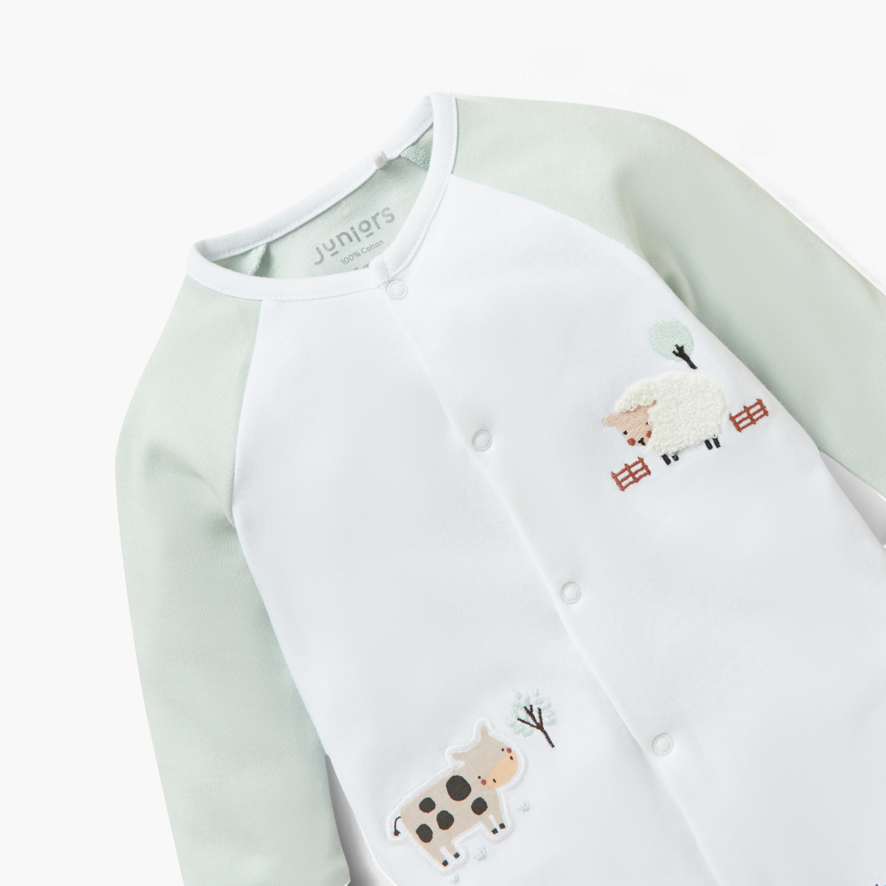 Juniors Farmyard Applique Sleepsuit with Long Sleeves and Button Closure-baby-boys-clothing-nightwear-sleepsuits-image-3