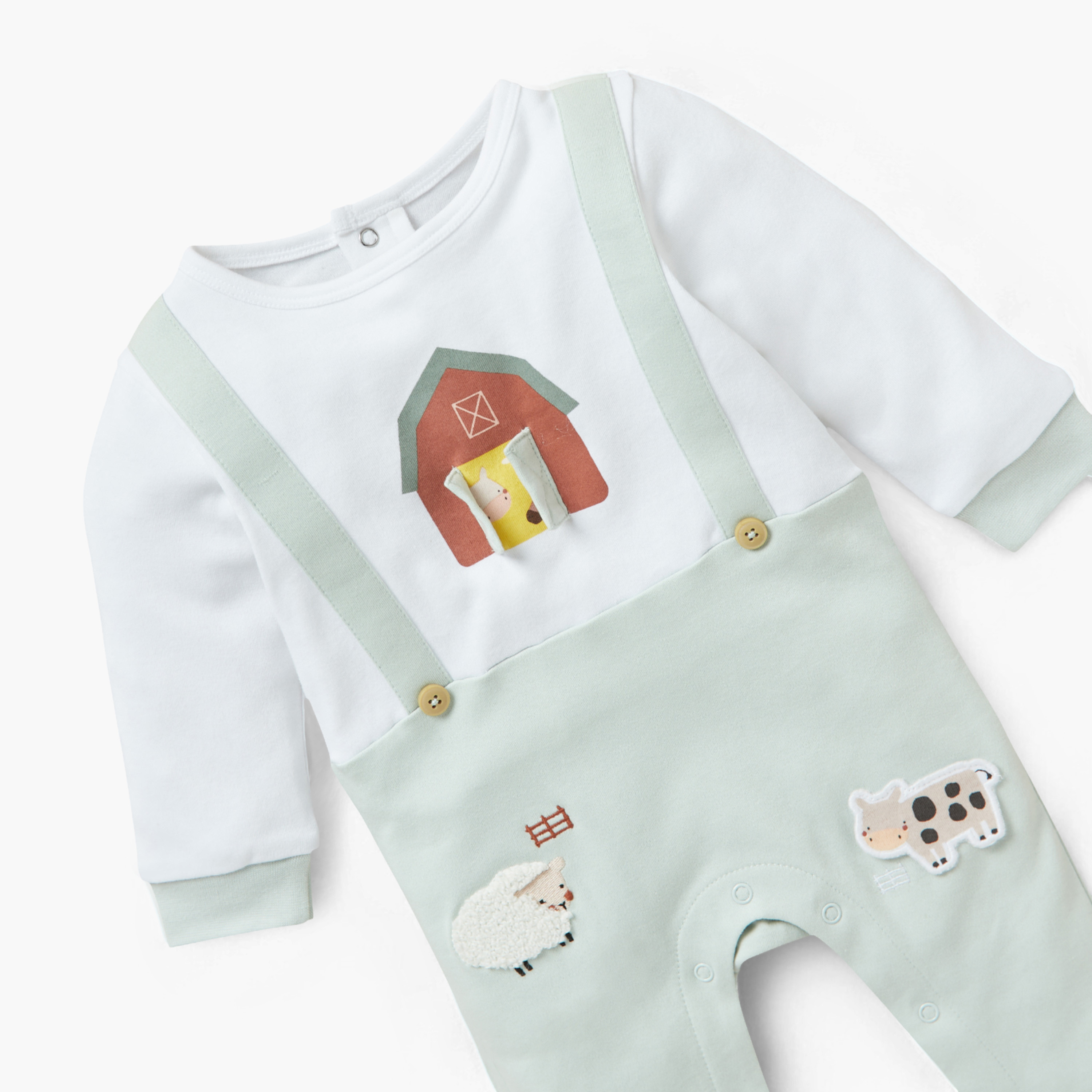 Juniors Farmyard Print Sleepsuit with Round Neck and Long Sleeves-baby-boys-clothing-nightwear-sleepsuits-image-3