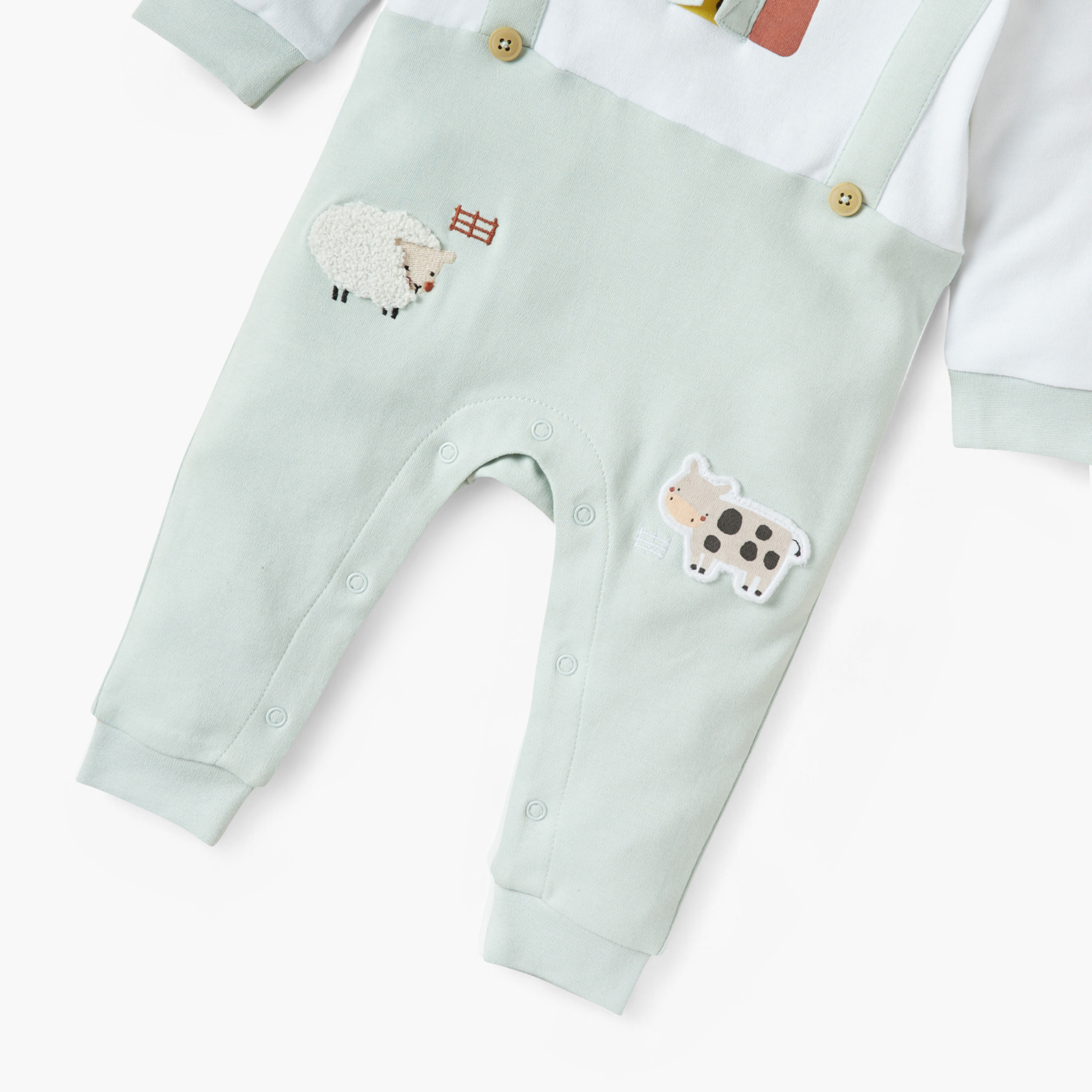 Juniors Farmyard Print Sleepsuit with Round Neck and Long Sleeves-baby-boys-clothing-nightwear-sleepsuits-image-4
