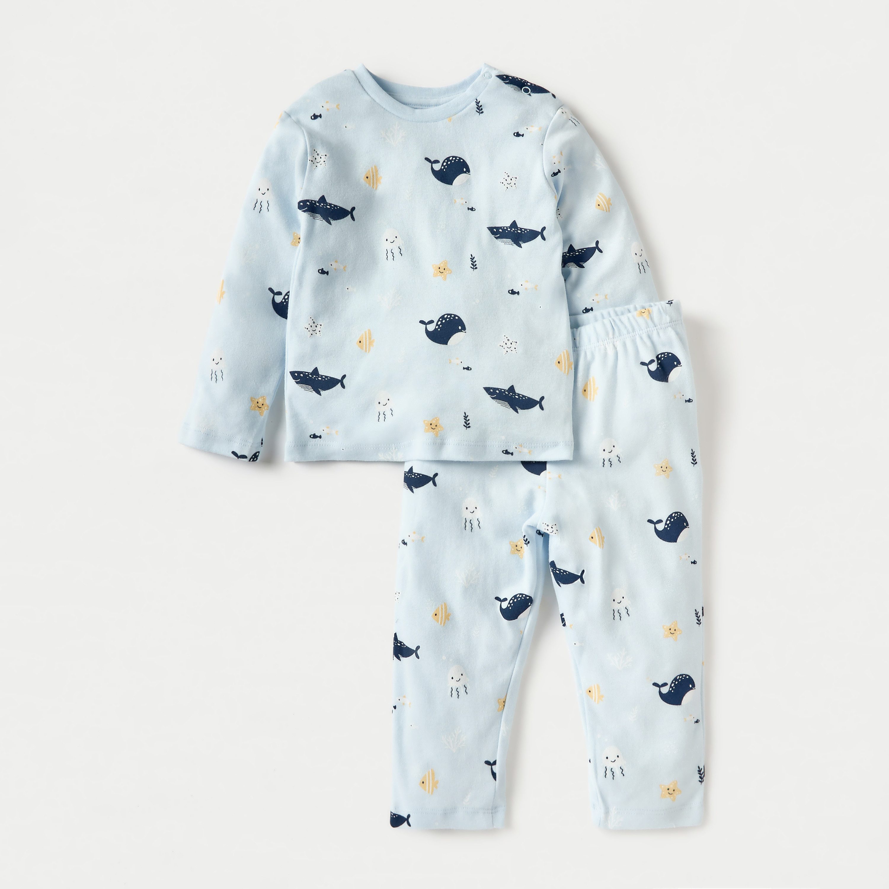 Juniors Underwater Print Long Sleeves T-shirt and Pyjamas - Set of 2-baby-boys-clothing-nightwear-pyjamasets-image-2