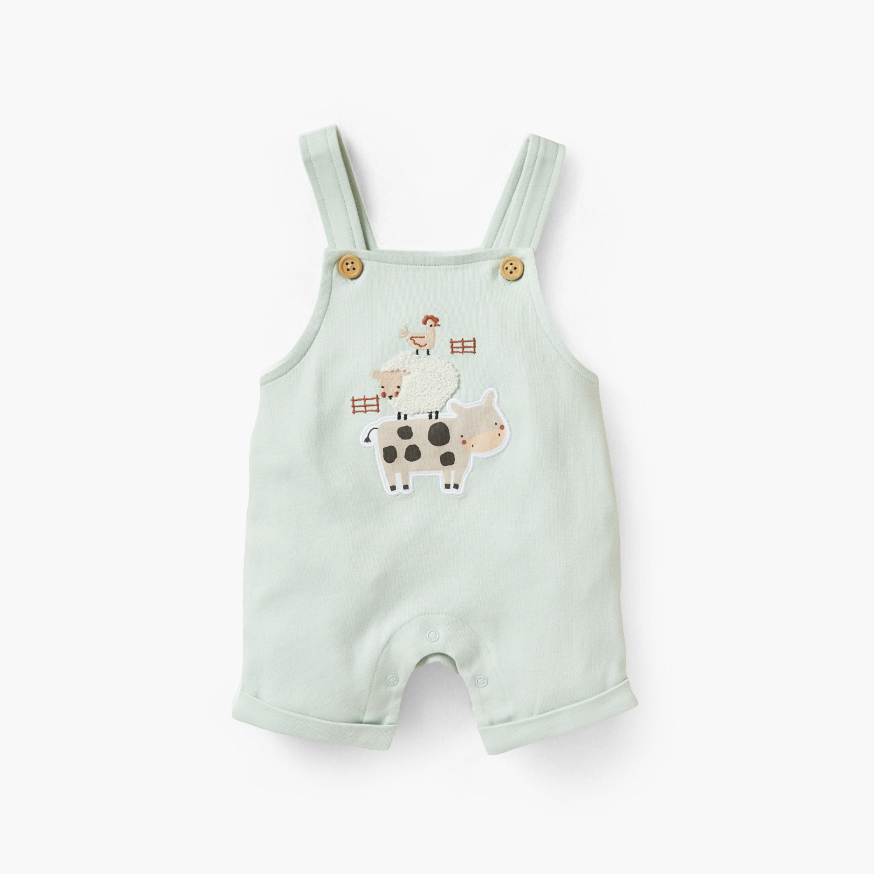 Juniors Solid Short Sleeves T-shirt with Farmyard Animal Applique Dungarees-baby-boys-clothing-rompers-image-3