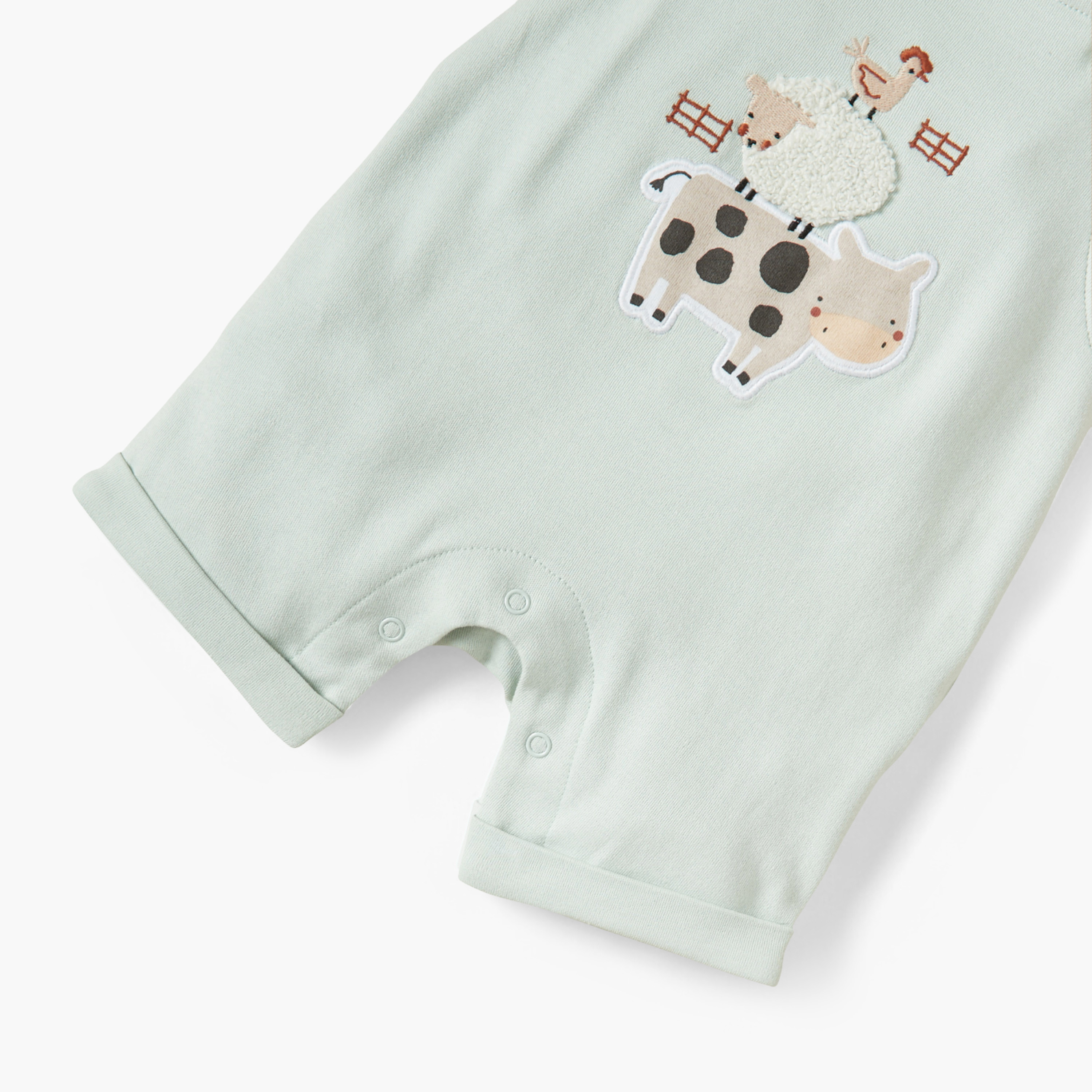 Juniors Solid Short Sleeves T-shirt with Farmyard Animal Applique Dungarees-baby-boys-clothing-rompers-image-5