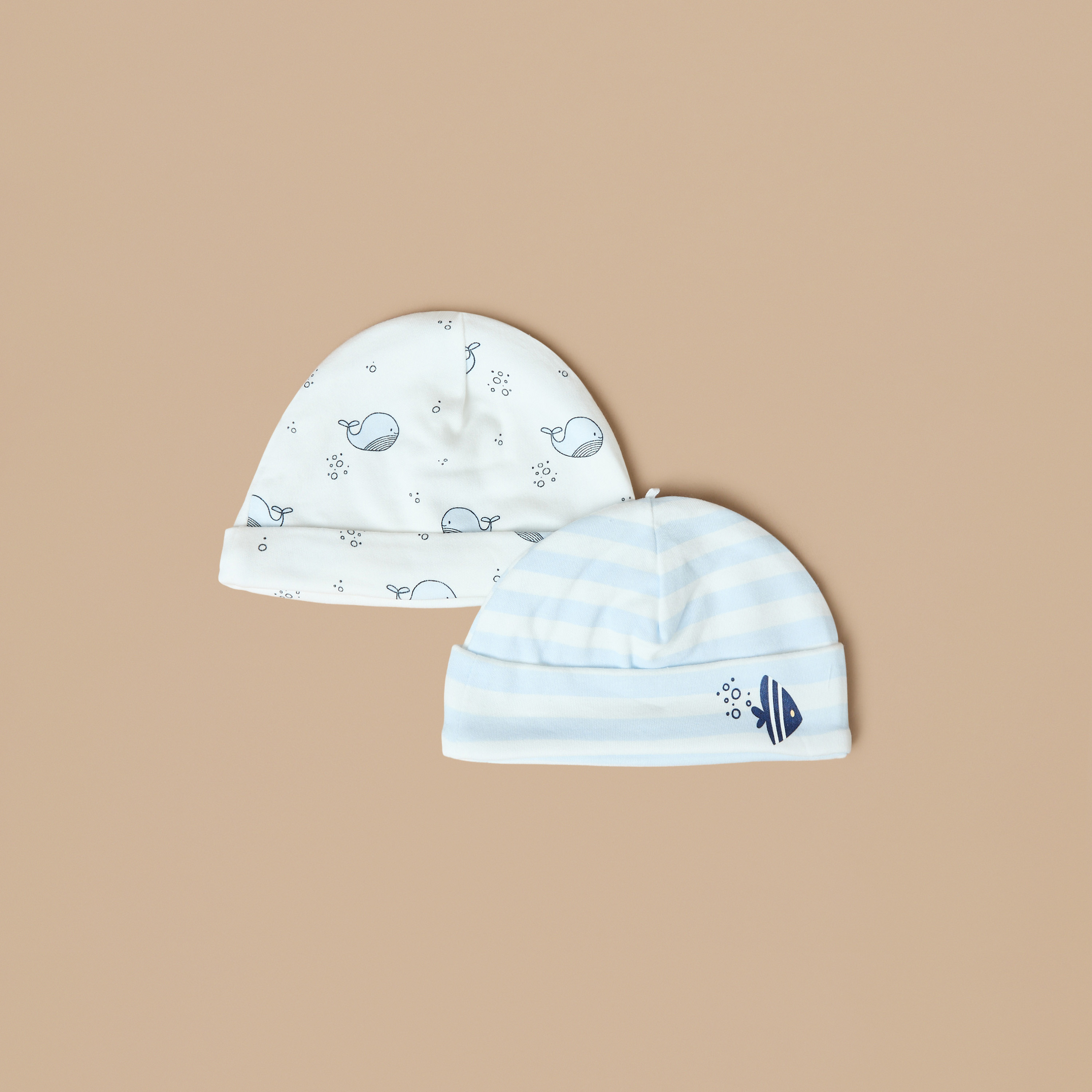 Juniors Whale Print Cap - Set of 2-baby-boys-accessories-caps-image-1