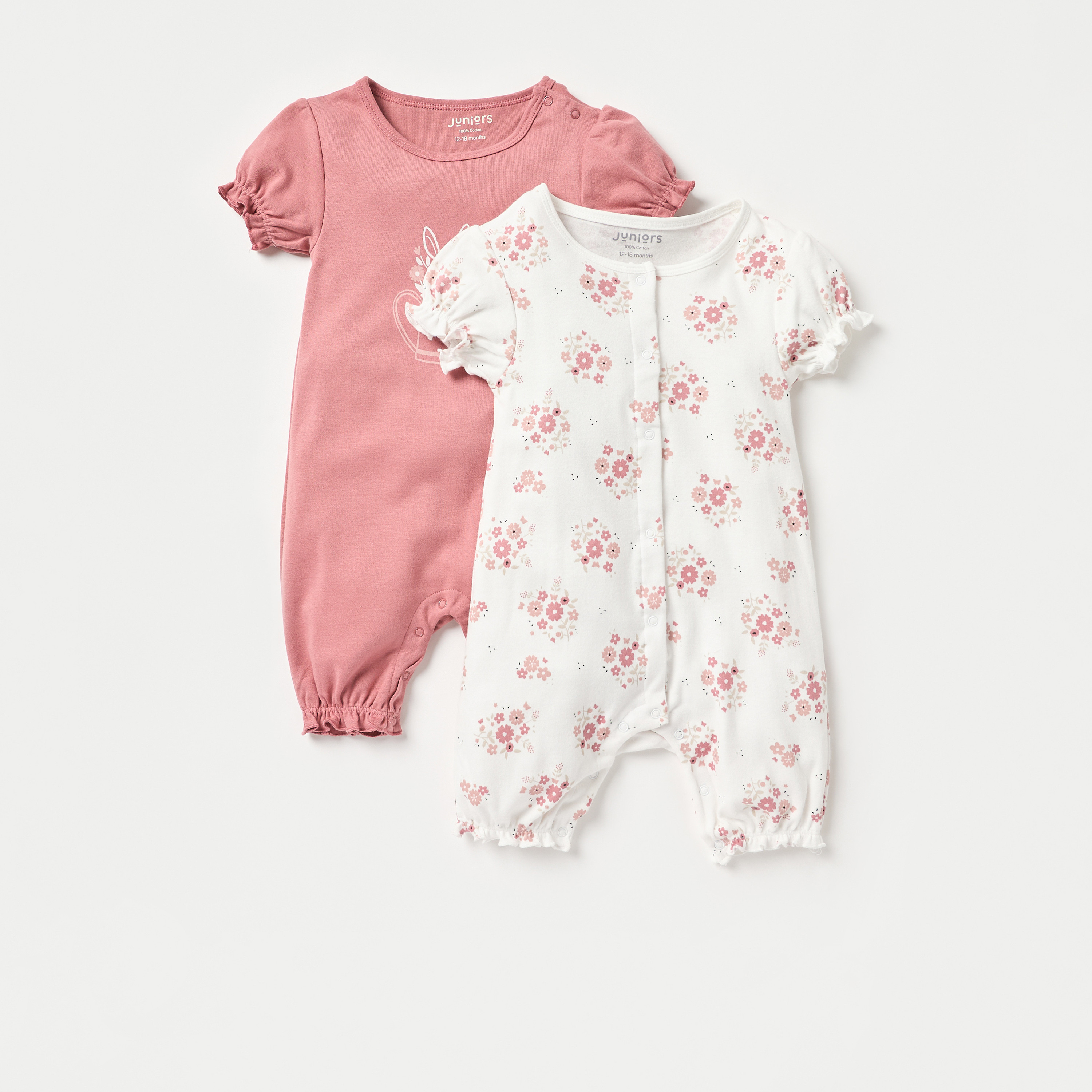 أفرولات بأكمام منفوخة وطبعات من جونيورز - طقم 2 قطع-baby-girls-clothing-rompers-image-1