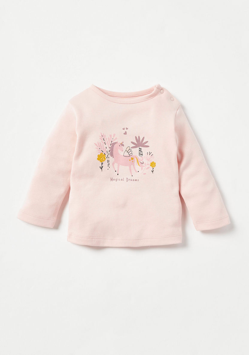 Juniors Unicorn Print Long Sleeves T-shirt and Pyjama Set-Pyjama Sets-image-1