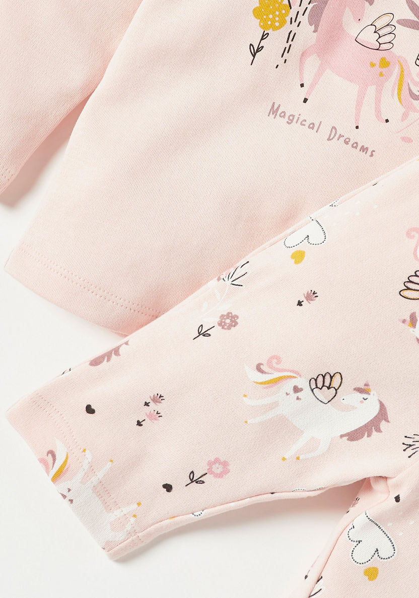 Juniors Unicorn Print Long Sleeves T-shirt and Pyjama Set-Pyjama Sets-image-3
