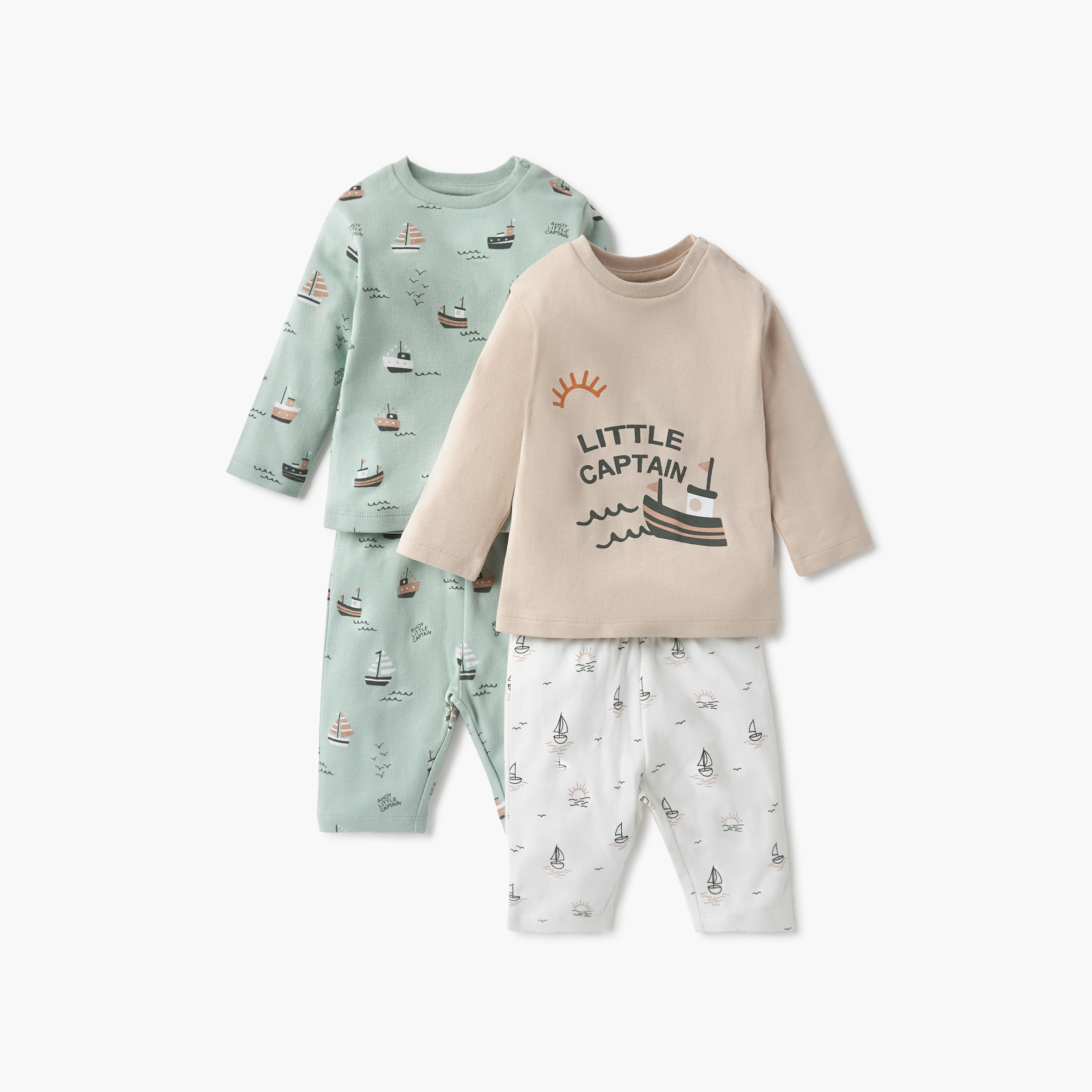 Juniors Ship Print T-shirts and Pyjamas - Set of 2-baby-boys-clothing-nightwear-pyjamasets-image-1