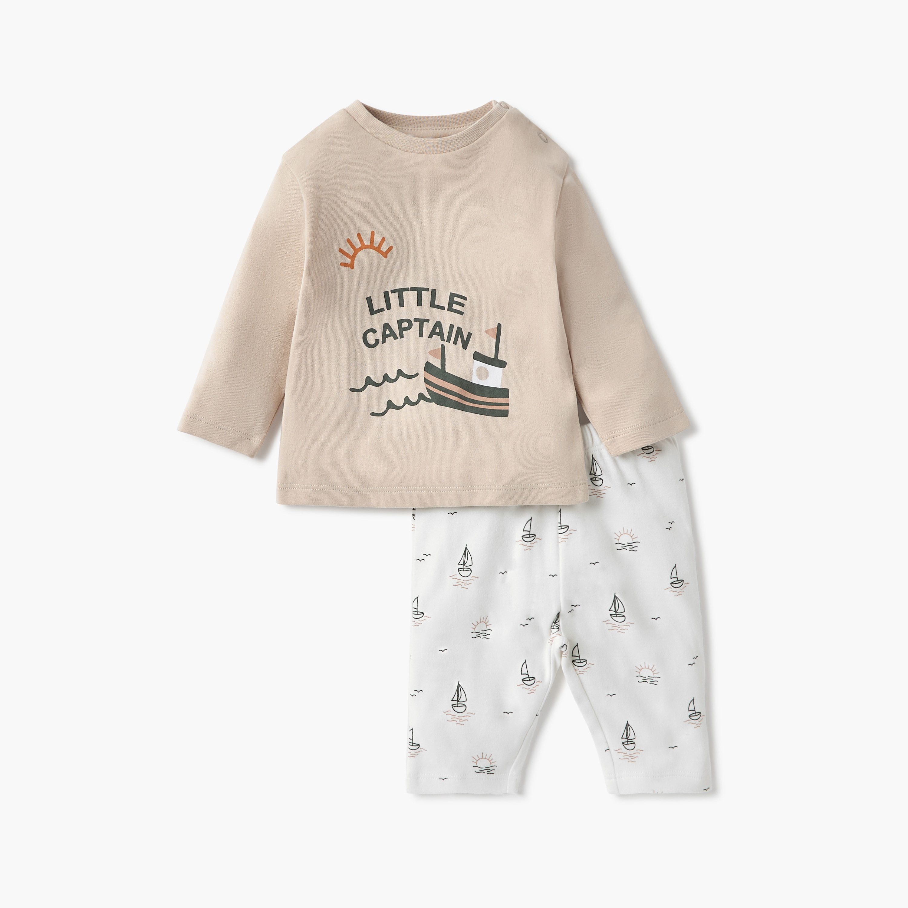 Juniors Ship Print T-shirts and Pyjamas - Set of 2-baby-boys-clothing-nightwear-pyjamasets-image-3