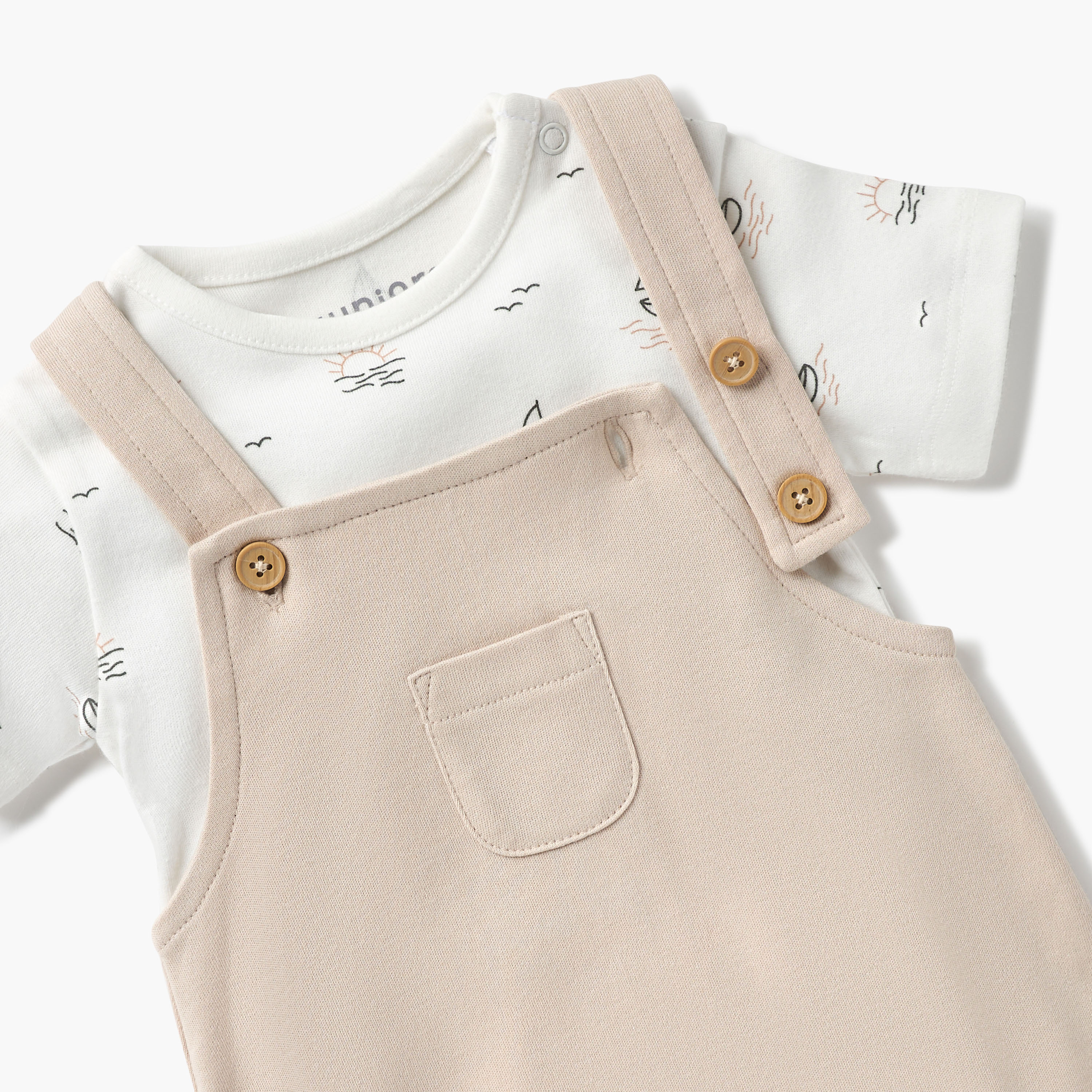 Juniors Solid Dungaree and Ship Print T-shirt Set-baby-boys-clothing-setsandcoords-image-4