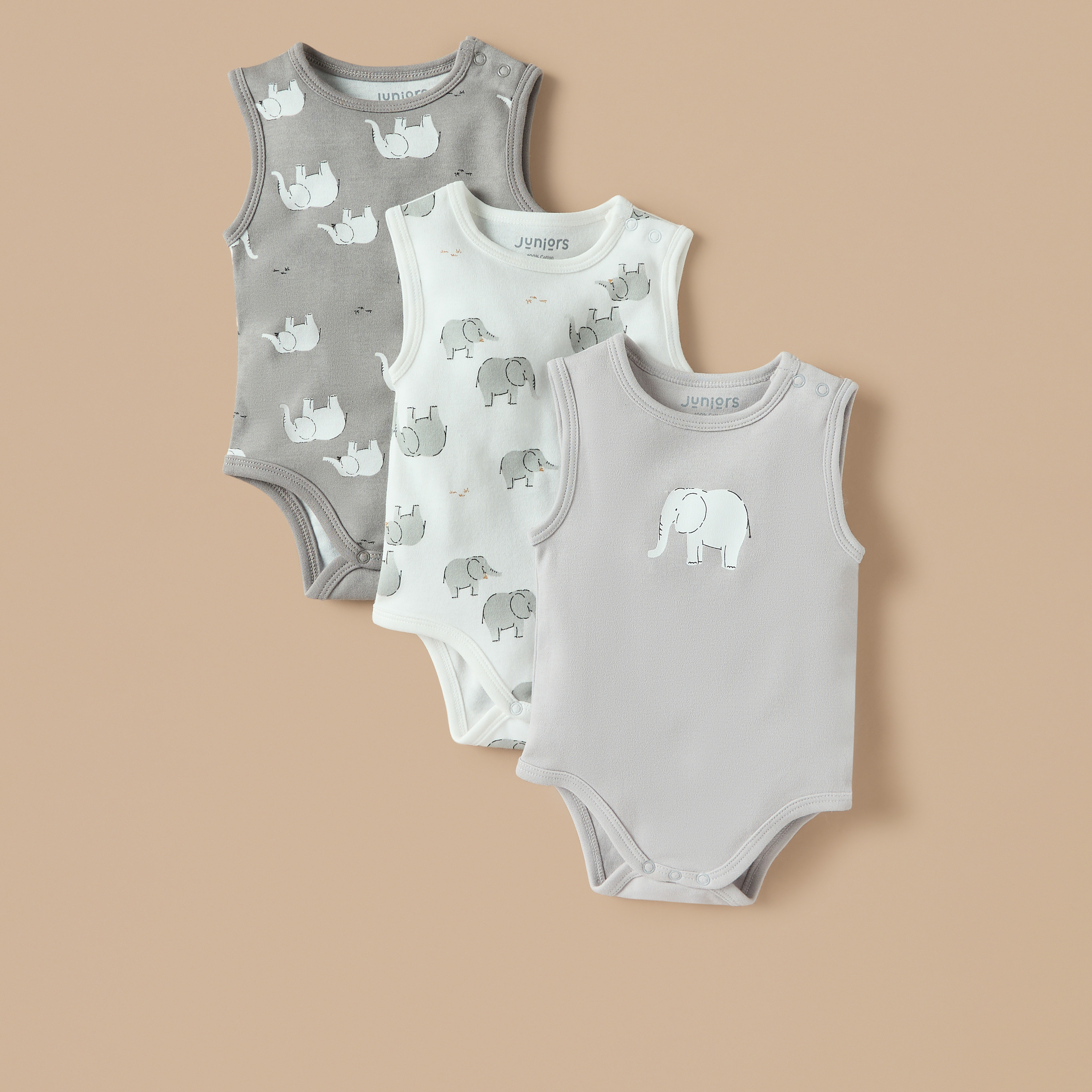 بودي سوت دون أكمام بطبعات فيل من جونيورز - طقم من 3 قطع-baby-boys-clothing-bodysuits-image-1