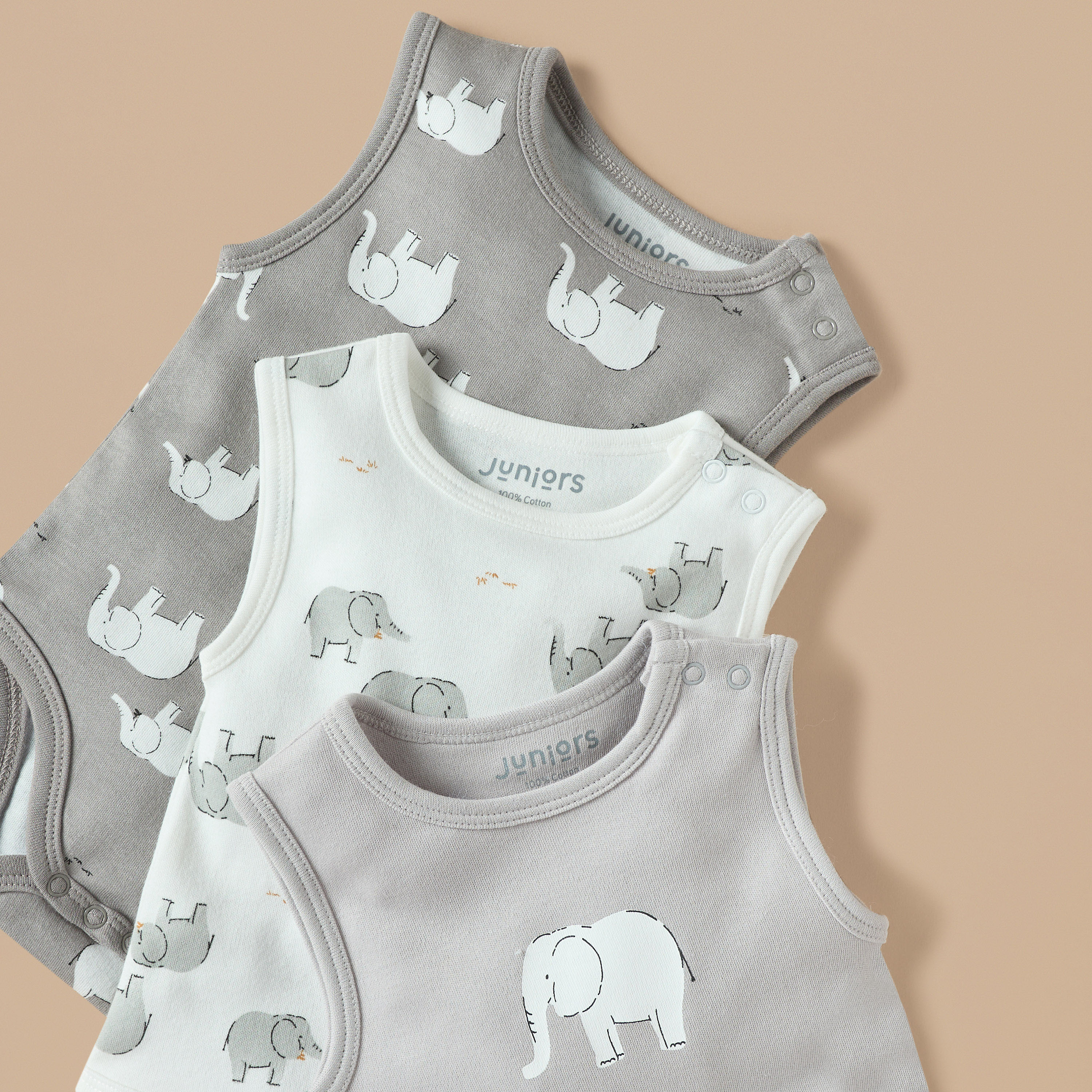 بودي سوت دون أكمام بطبعات فيل من جونيورز - طقم من 3 قطع-baby-boys-clothing-bodysuits-image-5