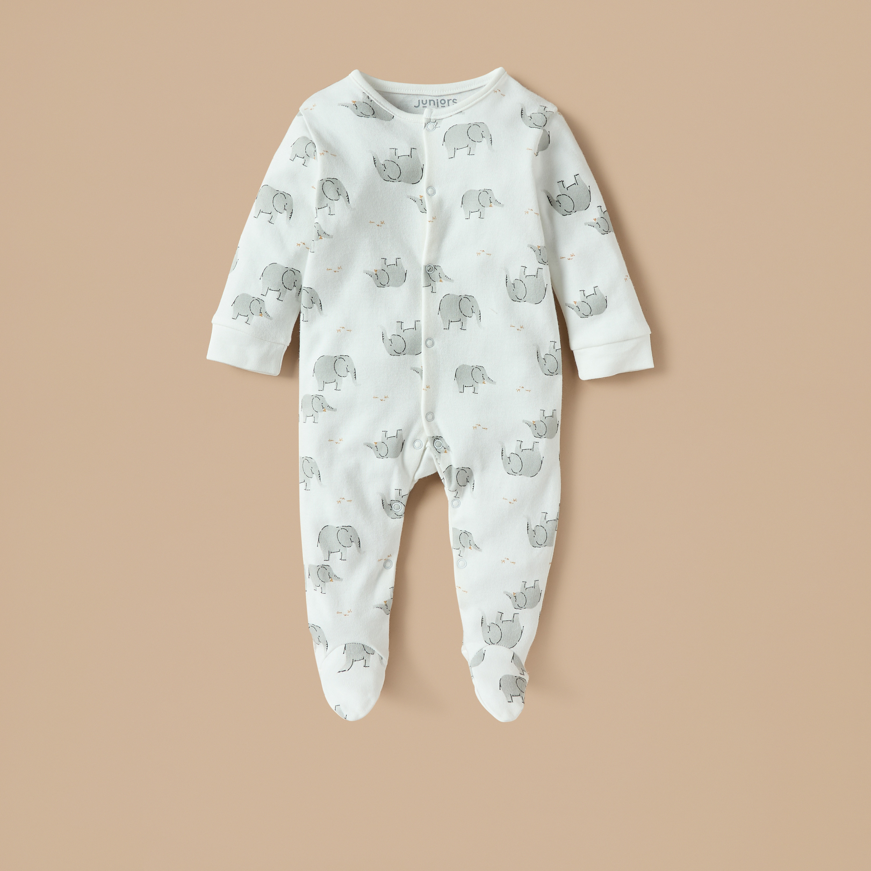Juniors Elephant Print Closed Feet Sleepsuit with Button Closure - Set of 2-baby-boys-clothing-nightwear-sleepsuits-image-2