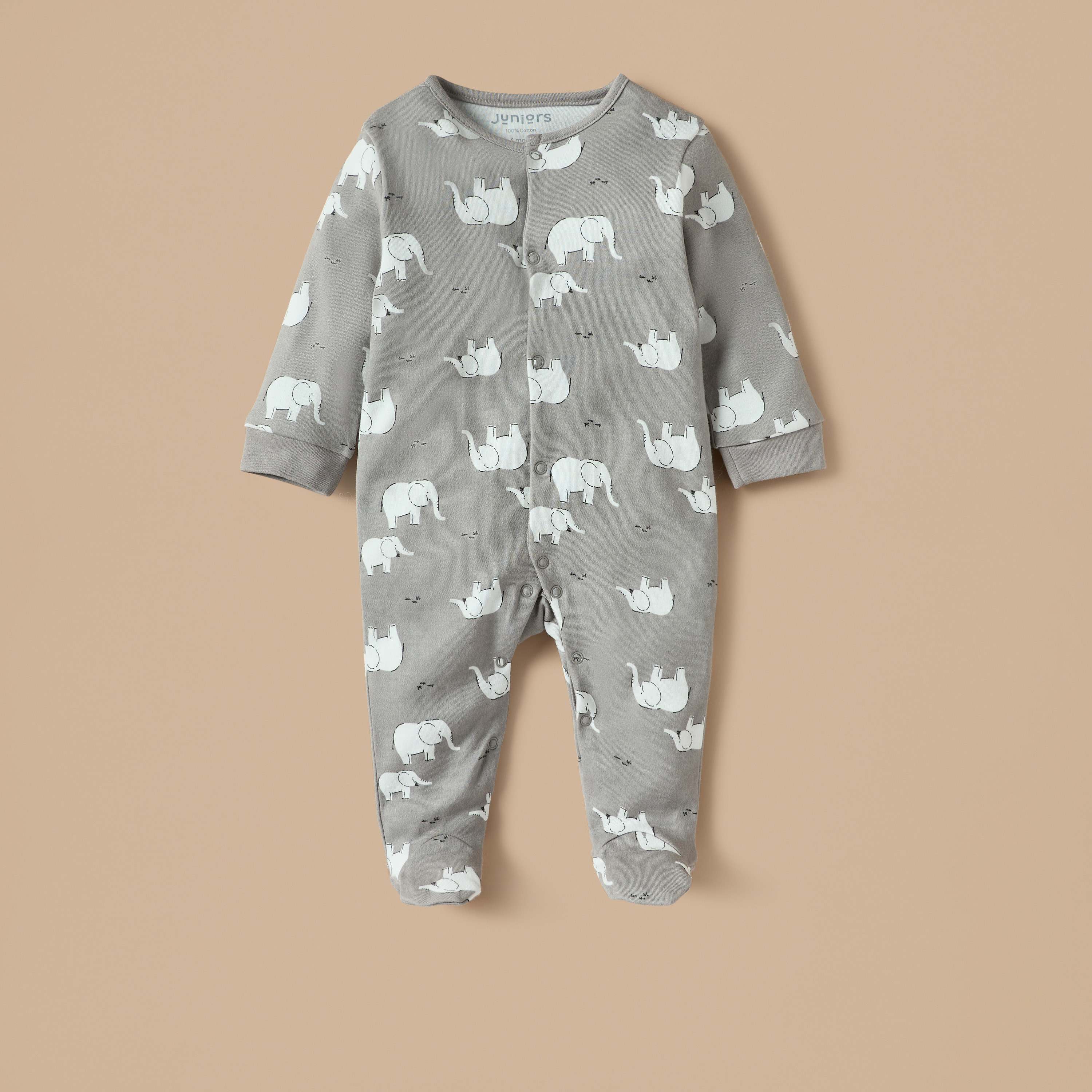 Juniors Elephant Print Closed Feet Sleepsuit with Button Closure - Set of 2-baby-boys-clothing-nightwear-sleepsuits-image-3