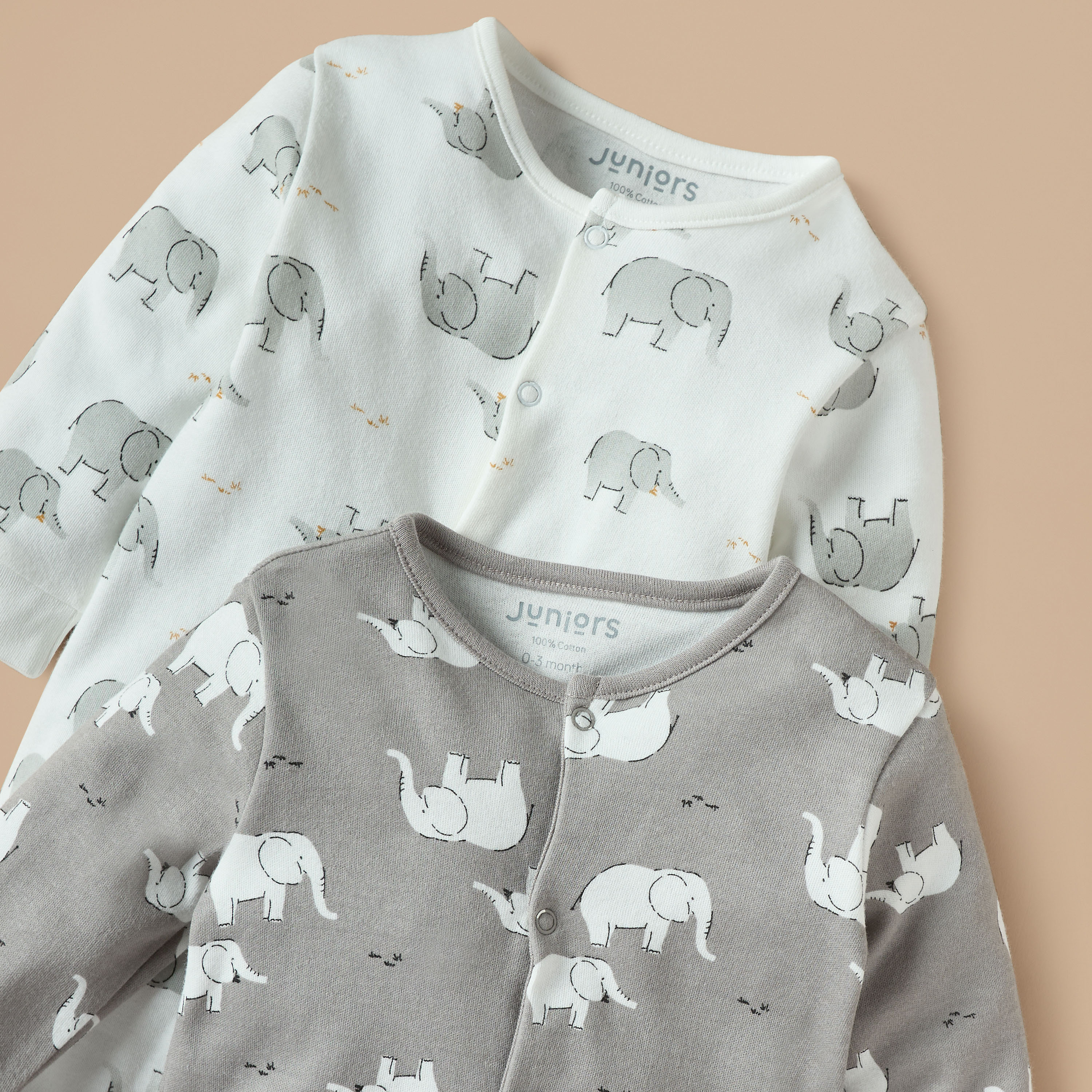 Juniors Elephant Print Closed Feet Sleepsuit with Button Closure - Set of 2-baby-boys-clothing-nightwear-sleepsuits-image-4