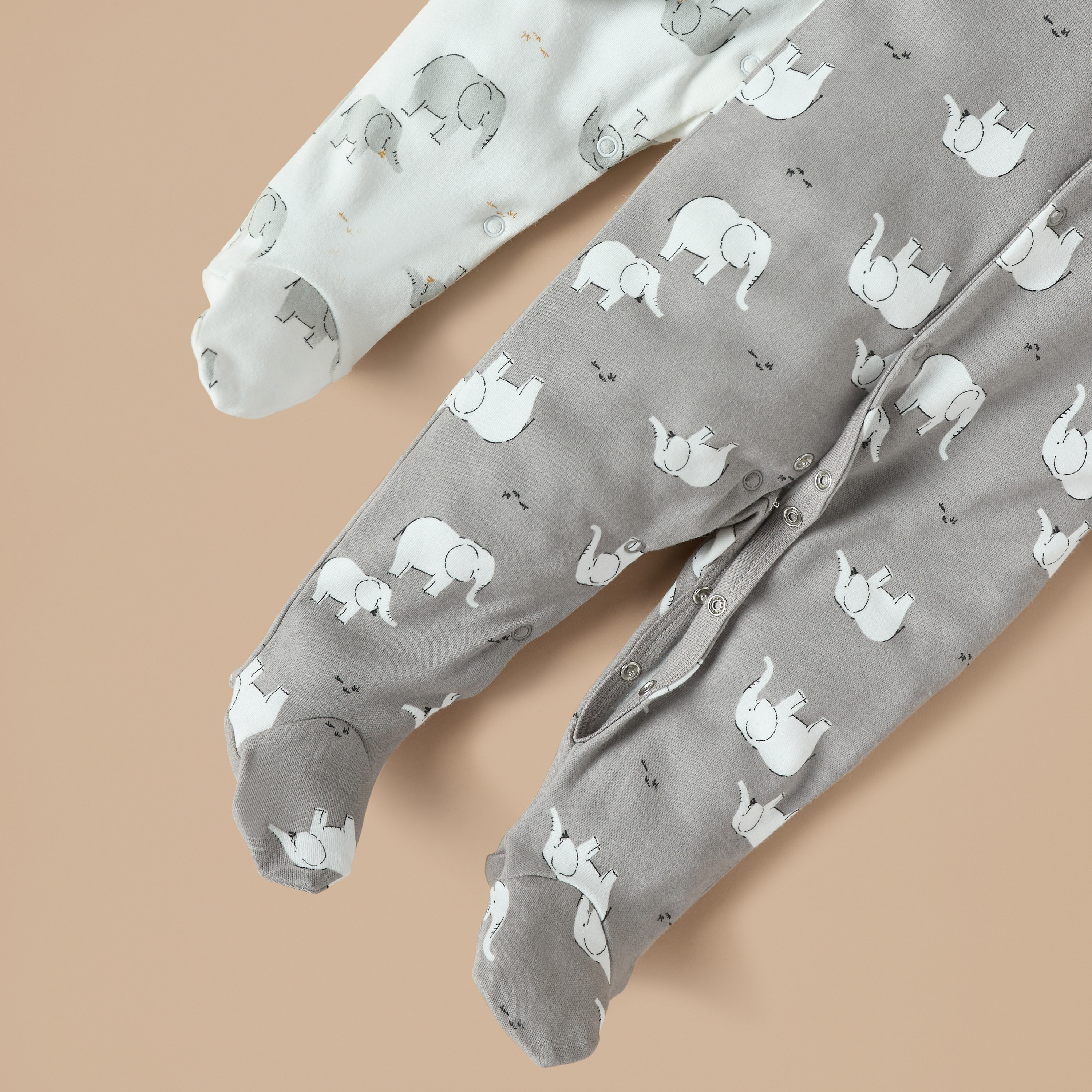 Juniors Elephant Print Closed Feet Sleepsuit with Button Closure - Set of 2-baby-boys-clothing-nightwear-sleepsuits-image-5