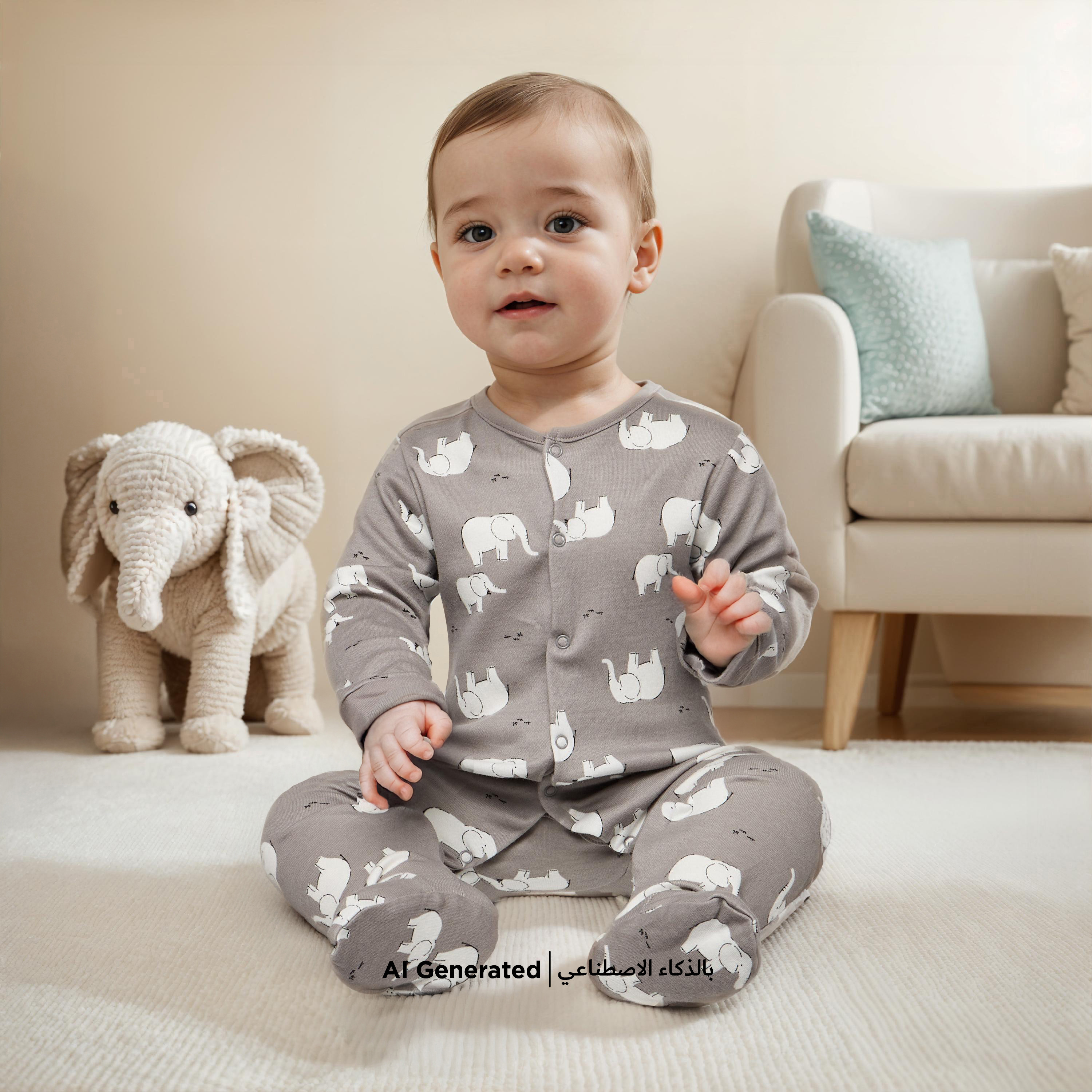 Juniors Elephant Print Closed Feet Sleepsuit with Button Closure - Set of 2-baby-boys-clothing-nightwear-sleepsuits-image-7