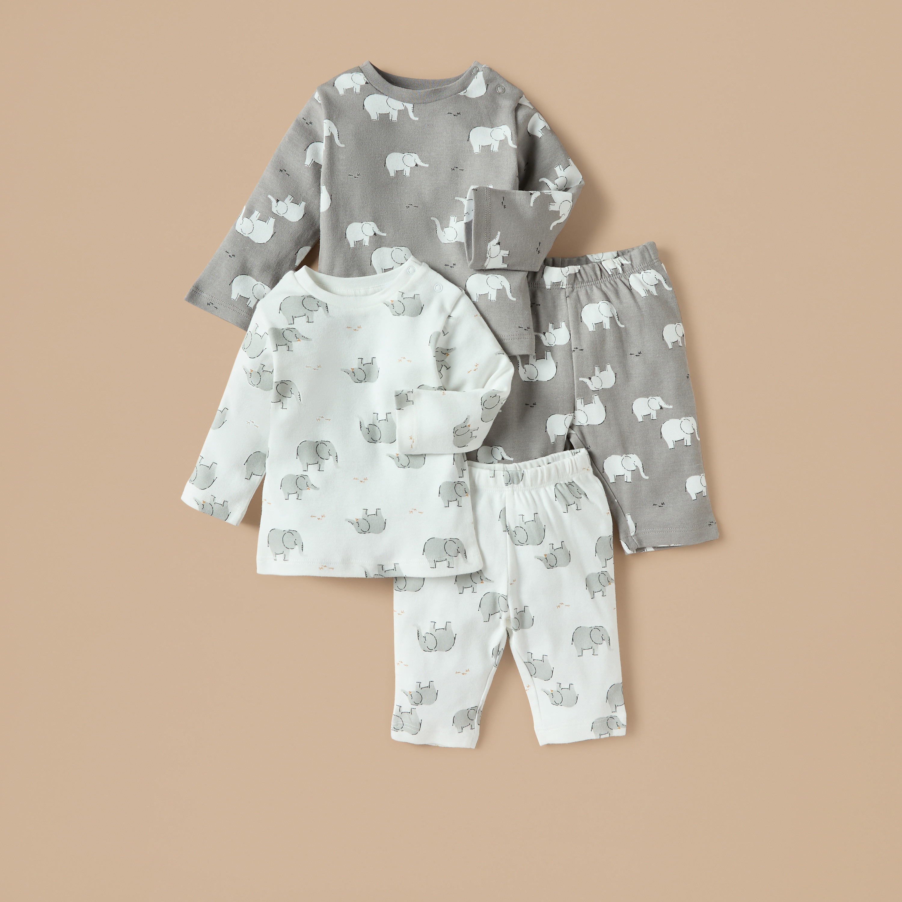 Juniors Elephant Print Long Sleeves T-shirt and Pyjamas - Set of 2-baby-boys-clothing-nightwear-pyjamasets-image-1