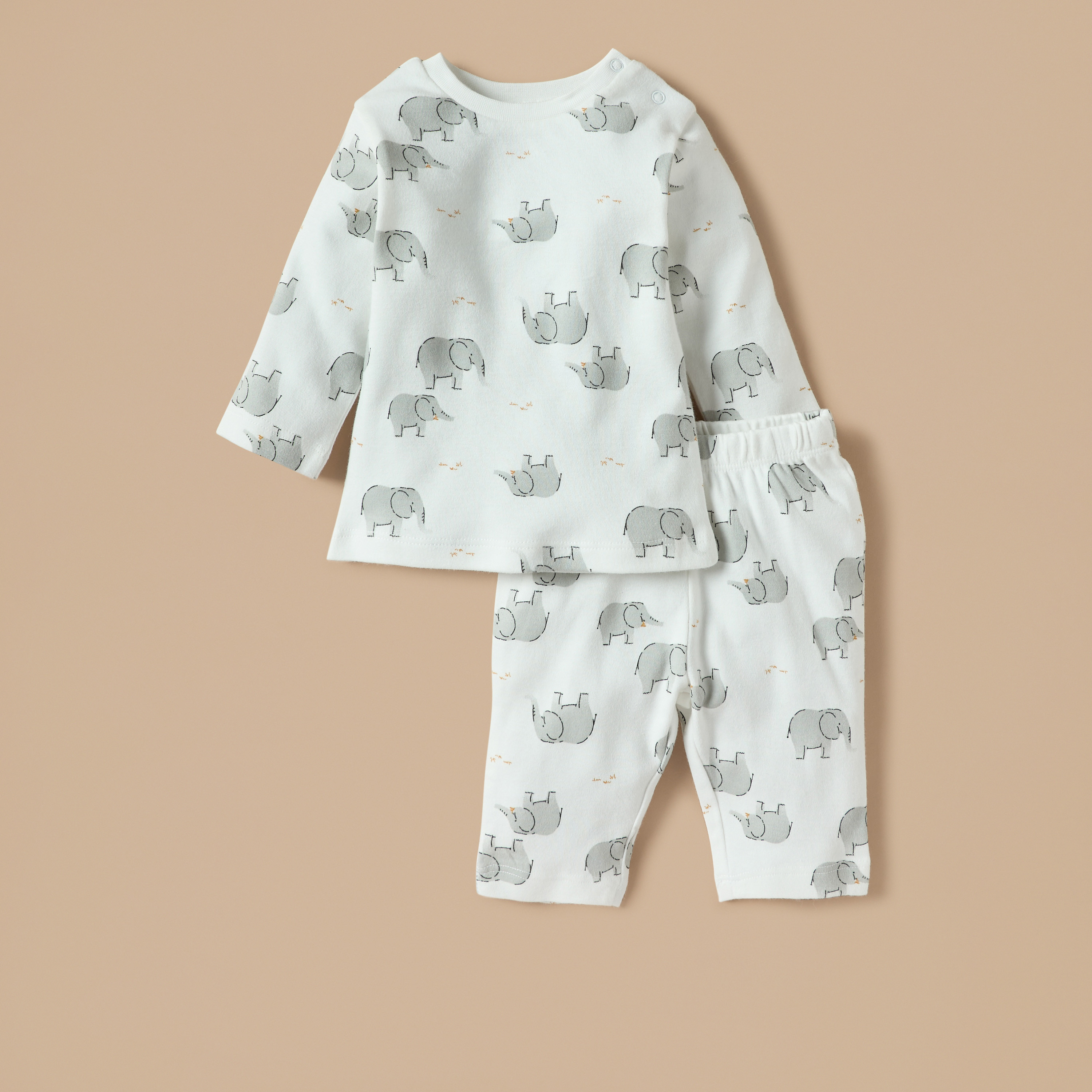 Juniors Elephant Print Long Sleeves T-shirt and Pyjamas - Set of 2-baby-boys-clothing-nightwear-pyjamasets-image-3