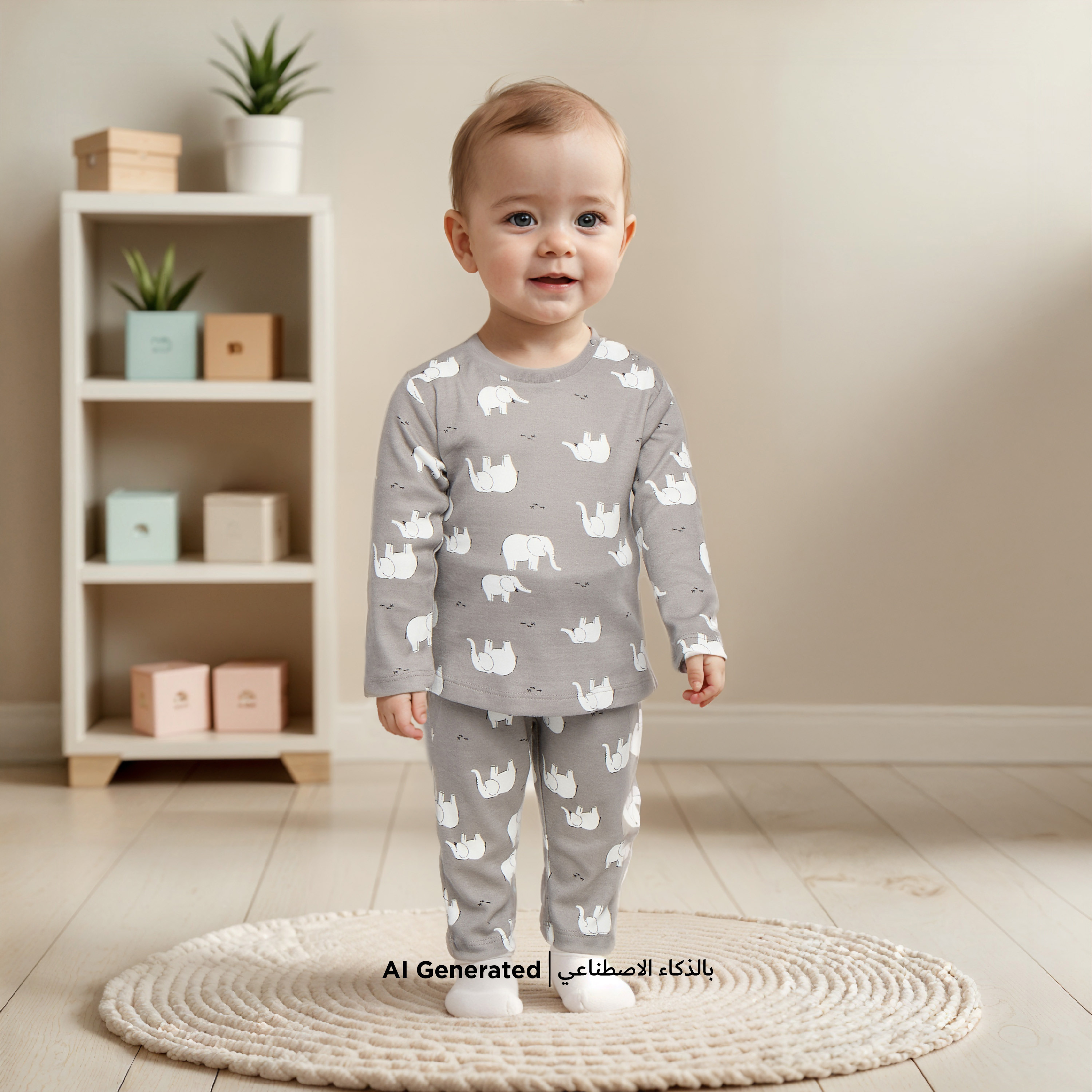 Juniors Elephant Print Long Sleeves T-shirt and Pyjamas - Set of 2-baby-boys-clothing-nightwear-pyjamasets-image-7