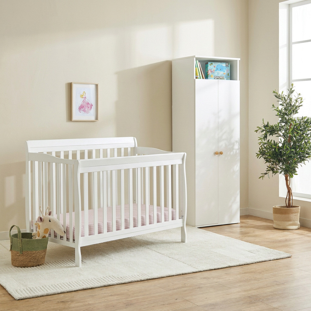 Juniors Darcy 2-Door Wardrobe and Hudson 2-in-1 Convertible Crib with Mattress -baby-nursery-furniture-cribsandbeds-babycribs-image-1