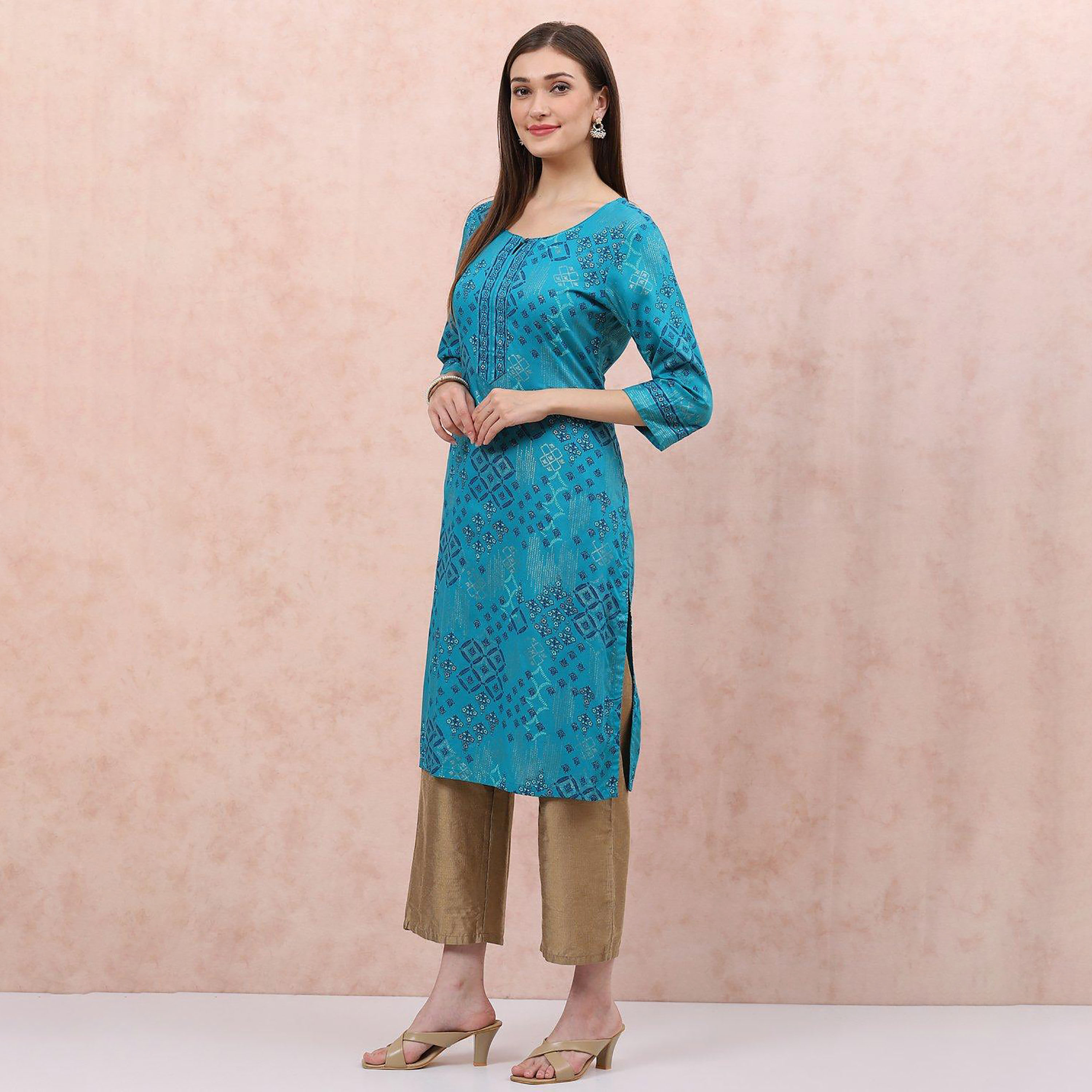 كورتا مستقيمة برقبة بفتحة رئيسية مطبوعة من رانغريتي-women-clothing-ethnicwear-dresses-image-2