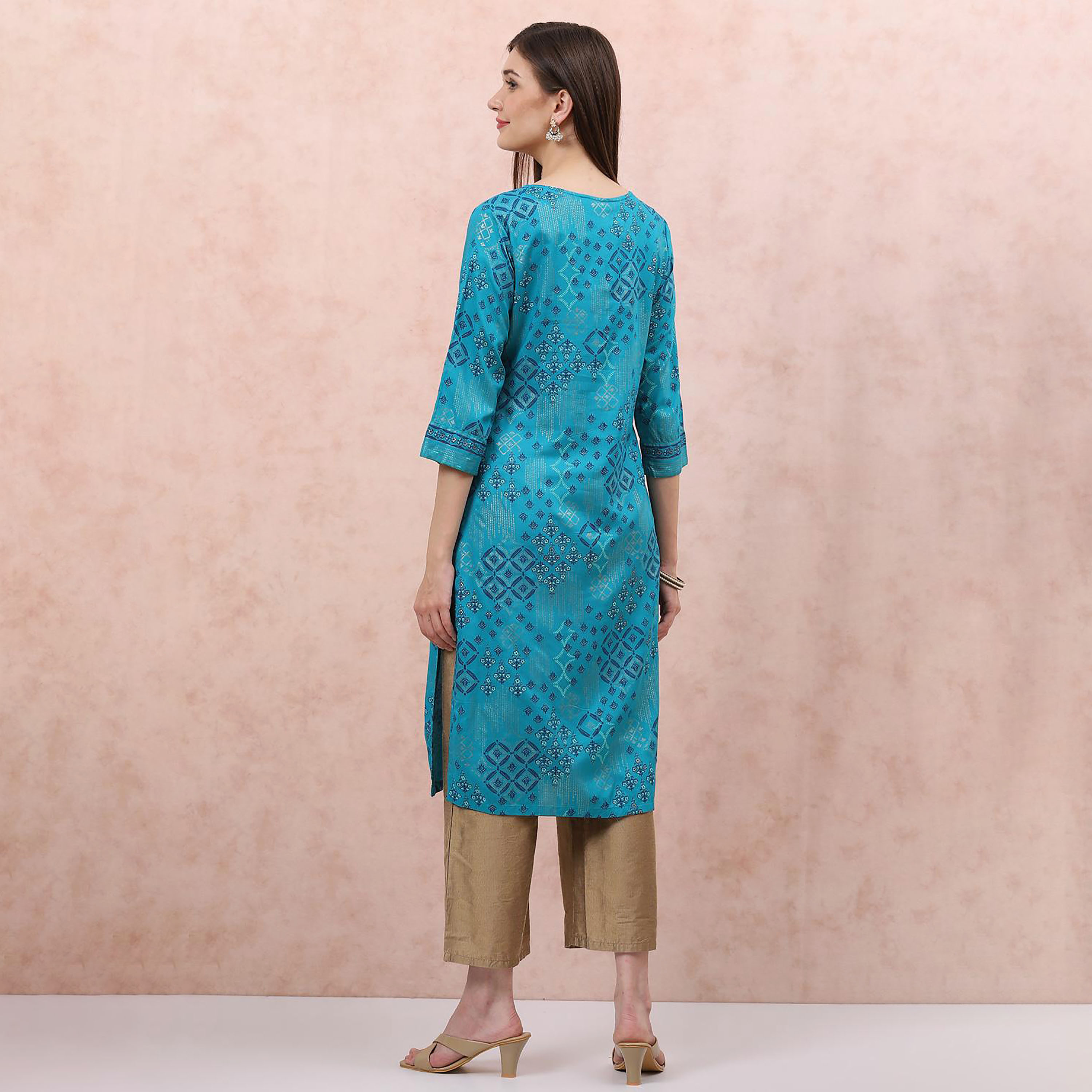 كورتا مستقيمة برقبة بفتحة رئيسية مطبوعة من رانغريتي-women-clothing-ethnicwear-dresses-image-4