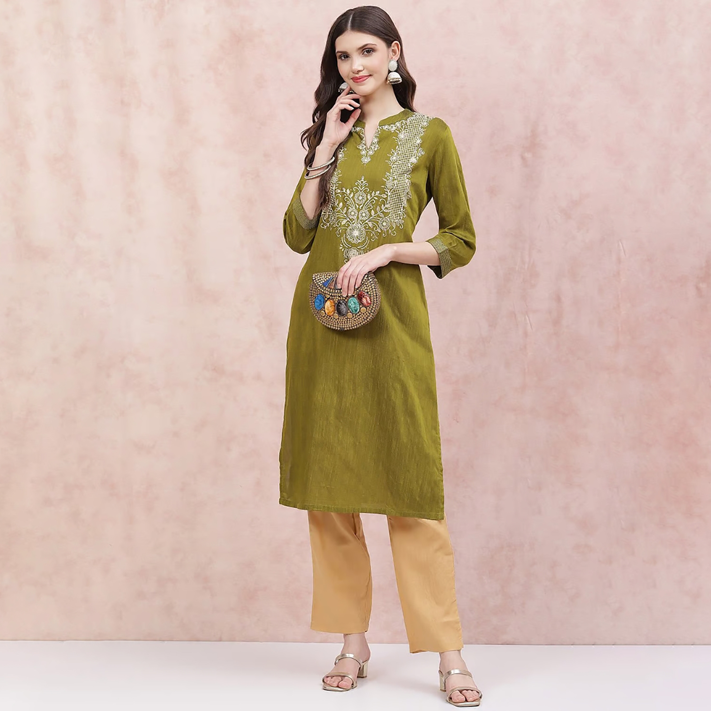كورتا مستقيمة بطبعة الماندرين من رانغريتي-women-clothing-ethnicwear-dresses-image-2