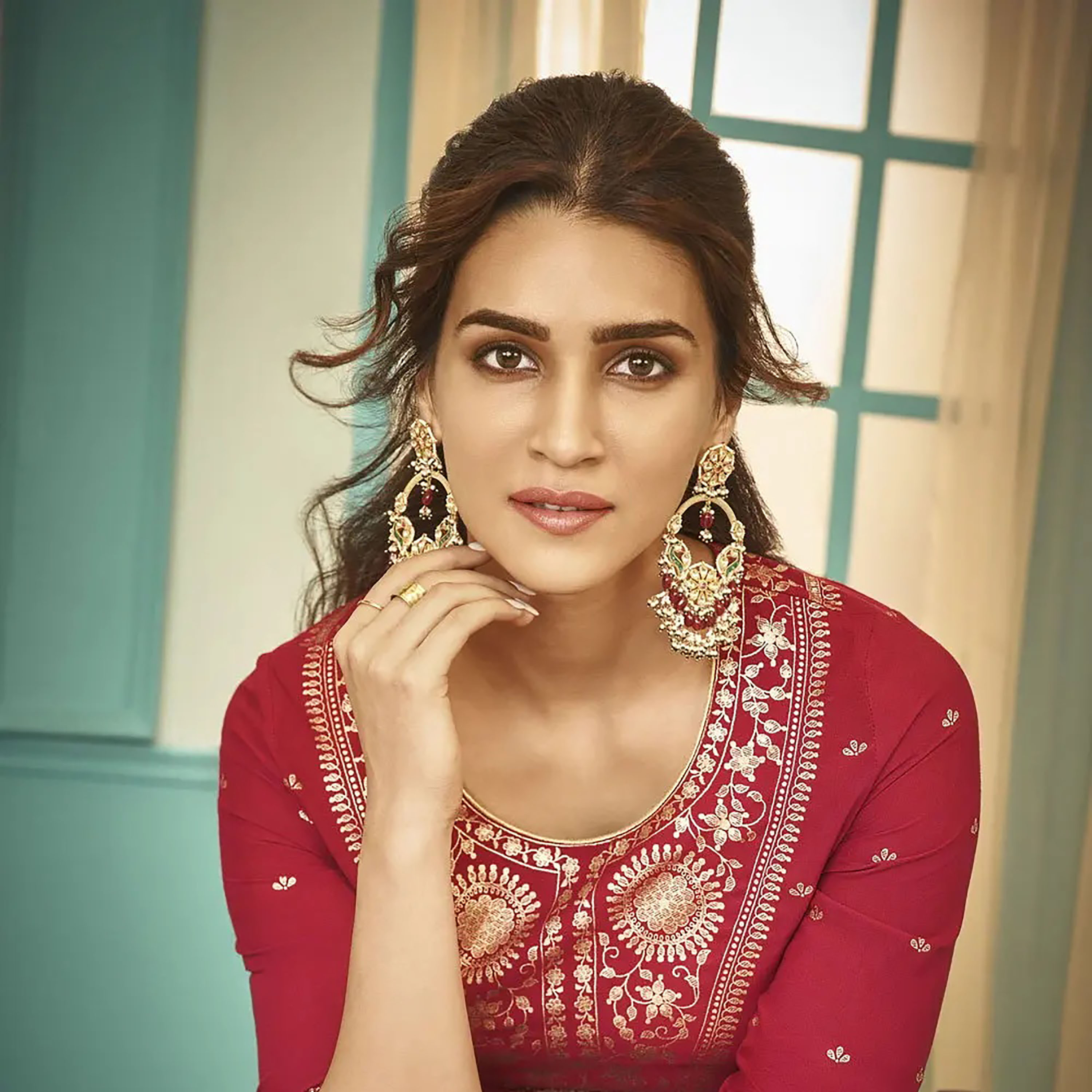 كورتا مستقيمة من رانغريتي ذو مطبوعة برقبة مستديرة-women-clothing-ethnicwear-dresses-image-4