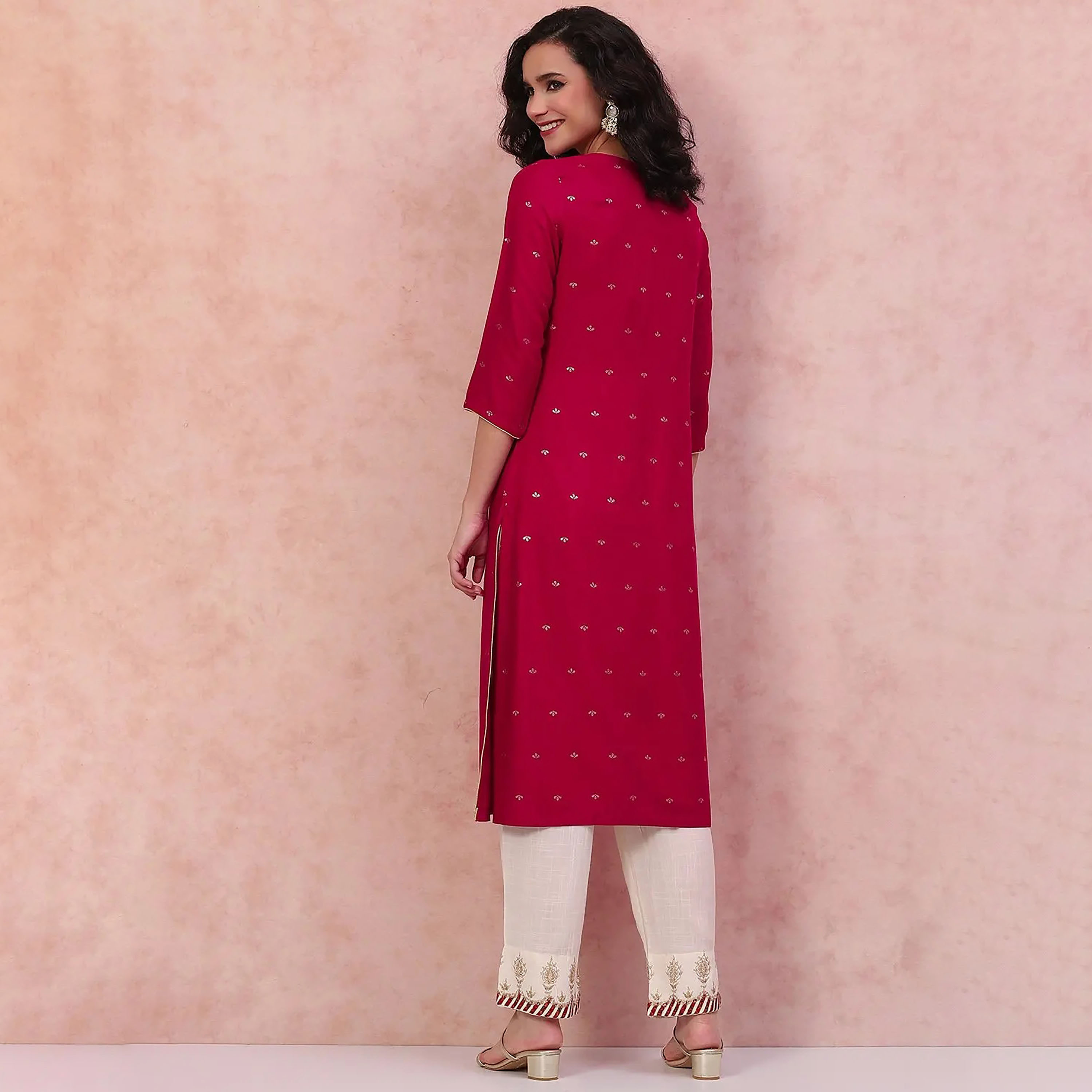 كورتا مستقيمة من رانغريتي ذو مطبوعة برقبة مستديرة-women-clothing-ethnicwear-dresses-image-5