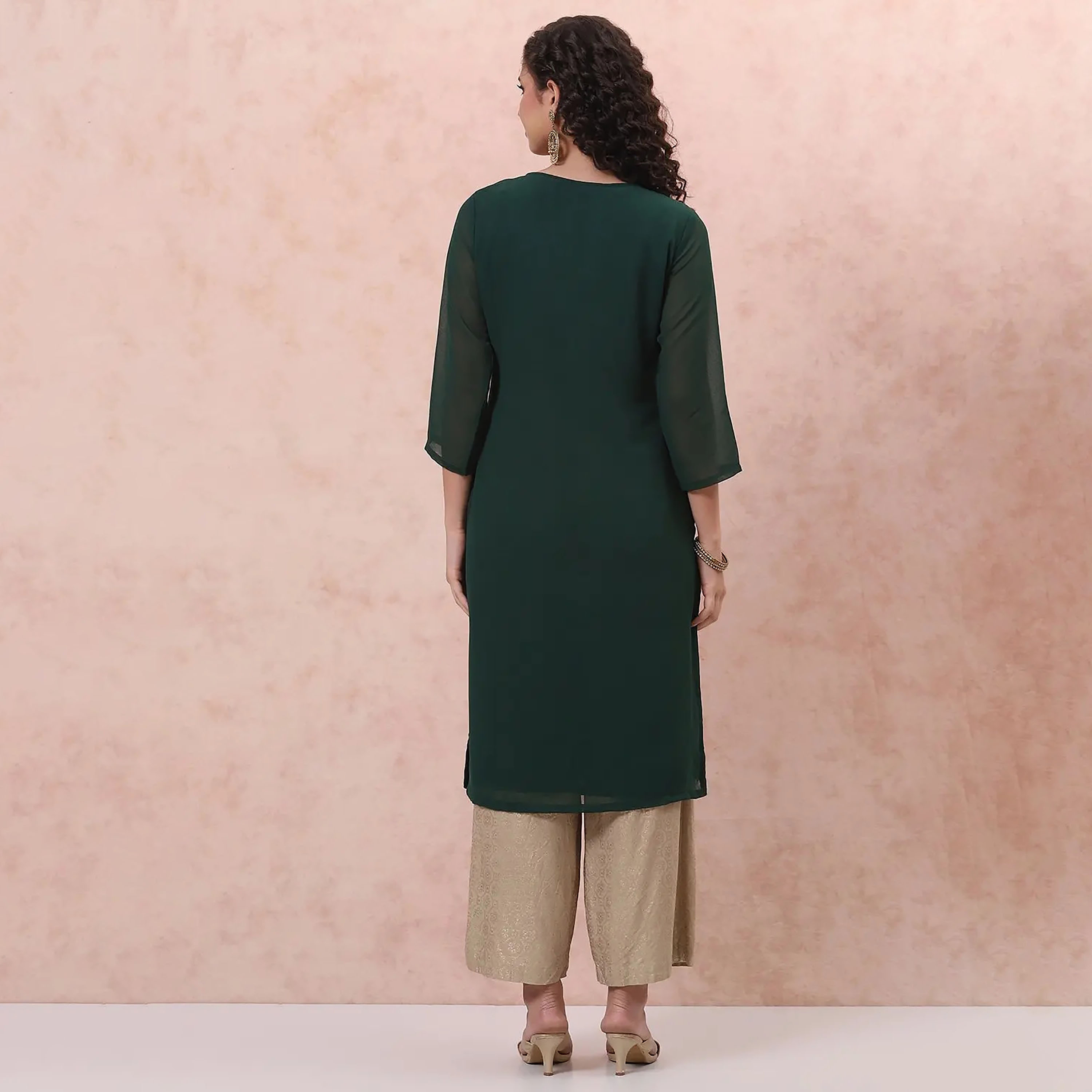 كورتا مستقيمة من رانغريتي ذو مطبوعة برقبة مستديرة-women-clothing-ethnicwear-dresses-image-5