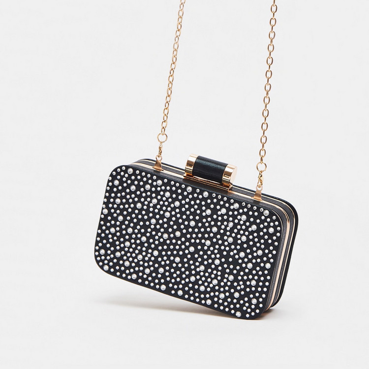 Steve Madden Embellished Clutch with Metallic Chain Strap