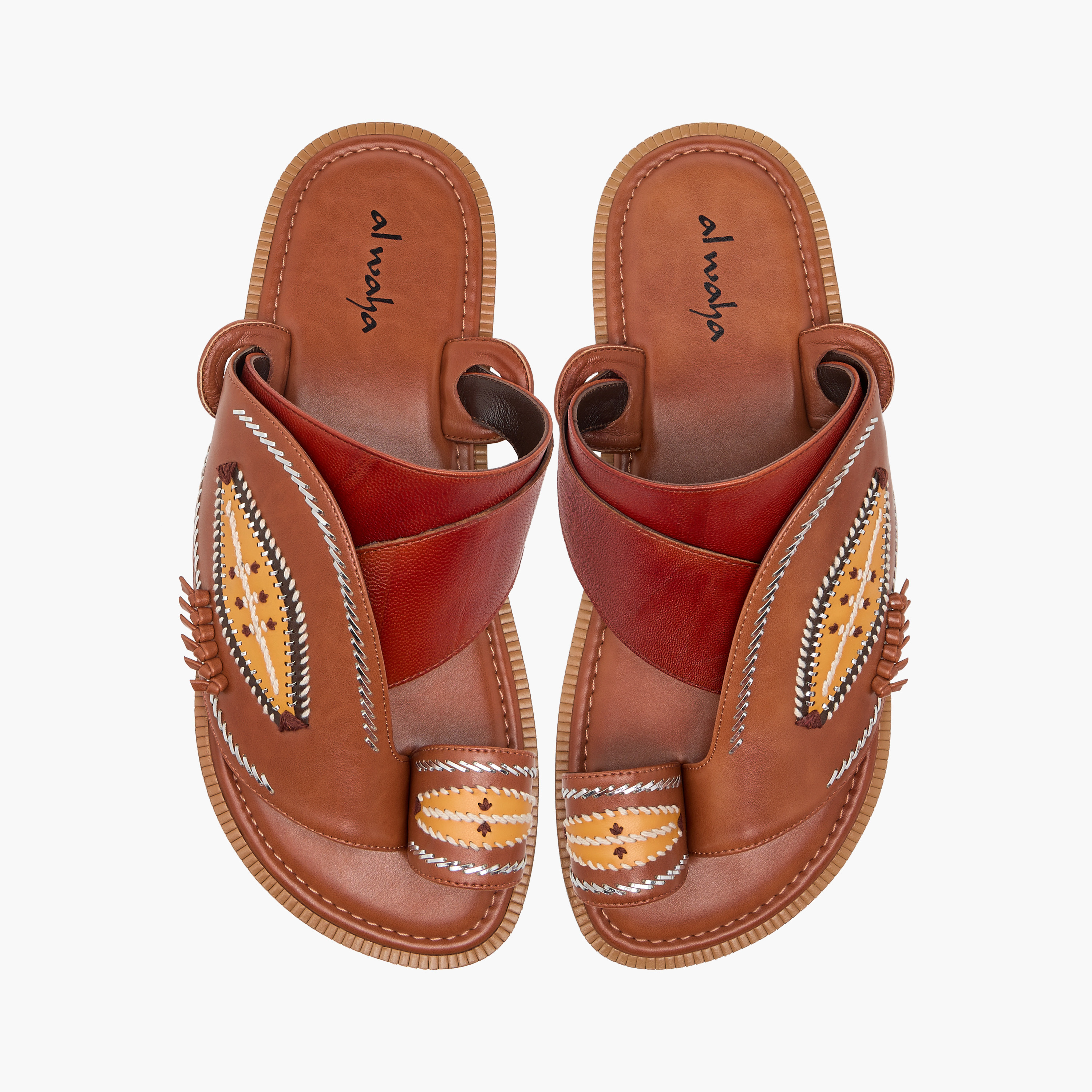 Al Waha Embroidered Slip-On Arabic Sandals with Toe Loop-men-shoes-sandals-image-1