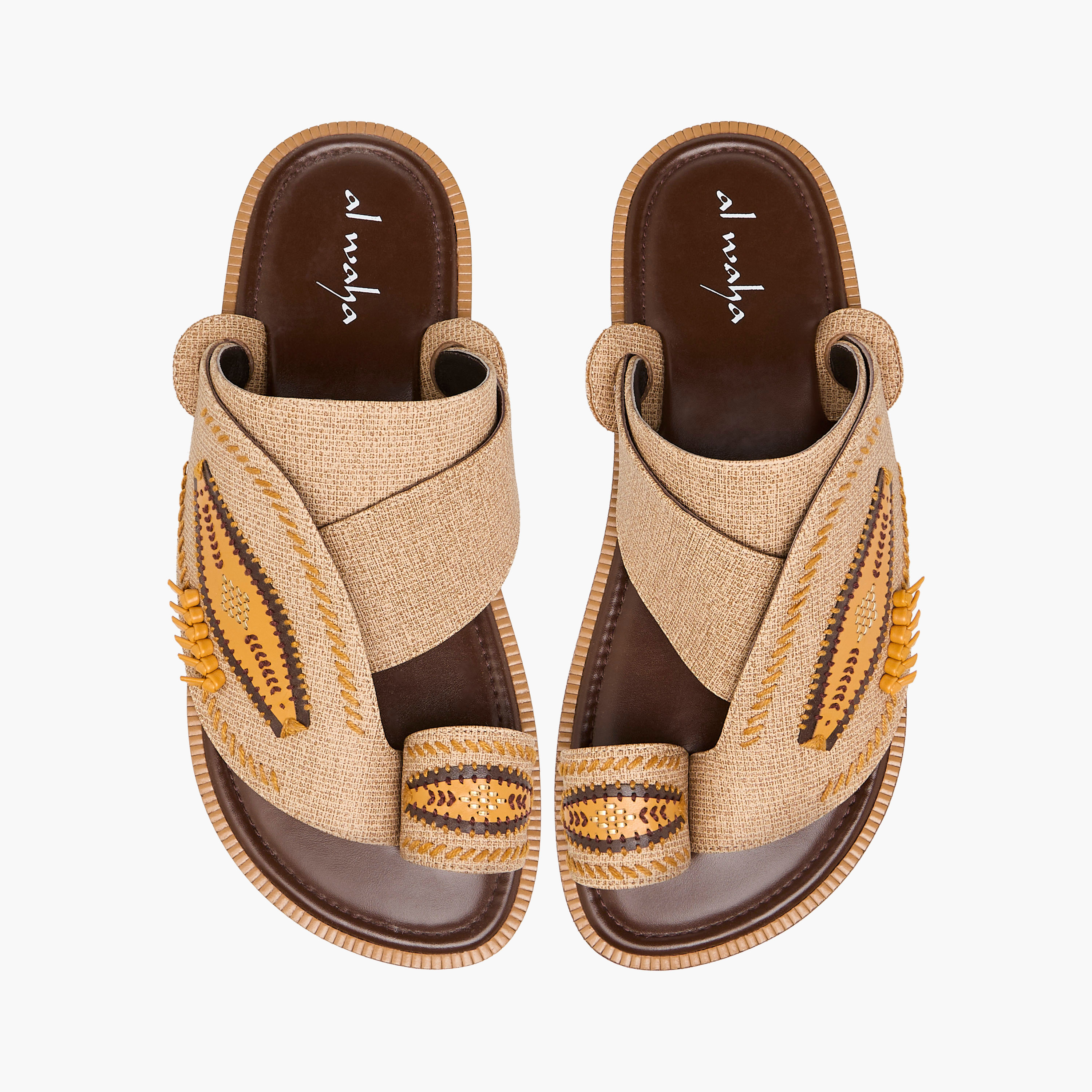 Al Waha Embroidered Slip-On Arabic Sandals with Toe Loop-men-shoes-sandals-image-1