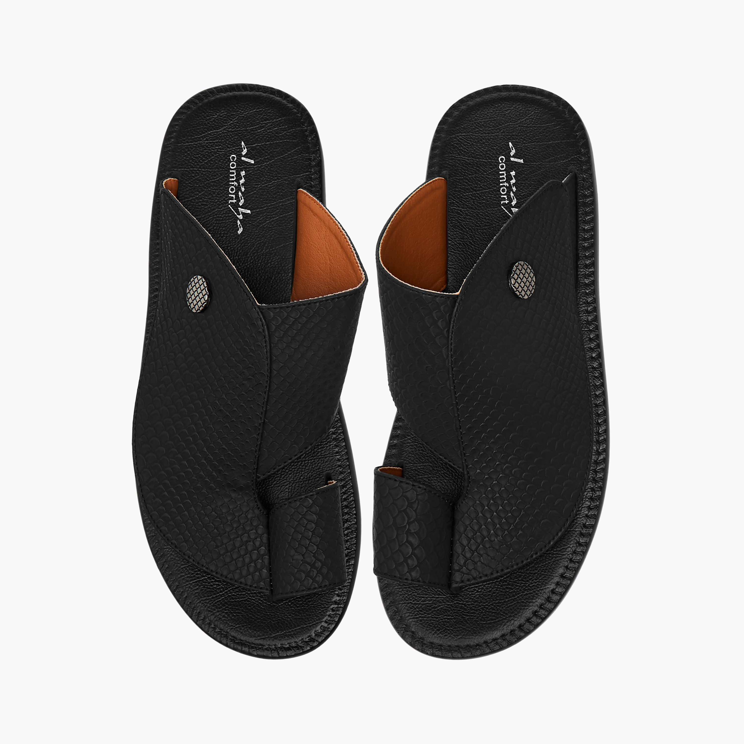 Al Waha Textured Slip-On Arabic Sandals with Toe Loop Detail-men-shoes-sandals-image-1