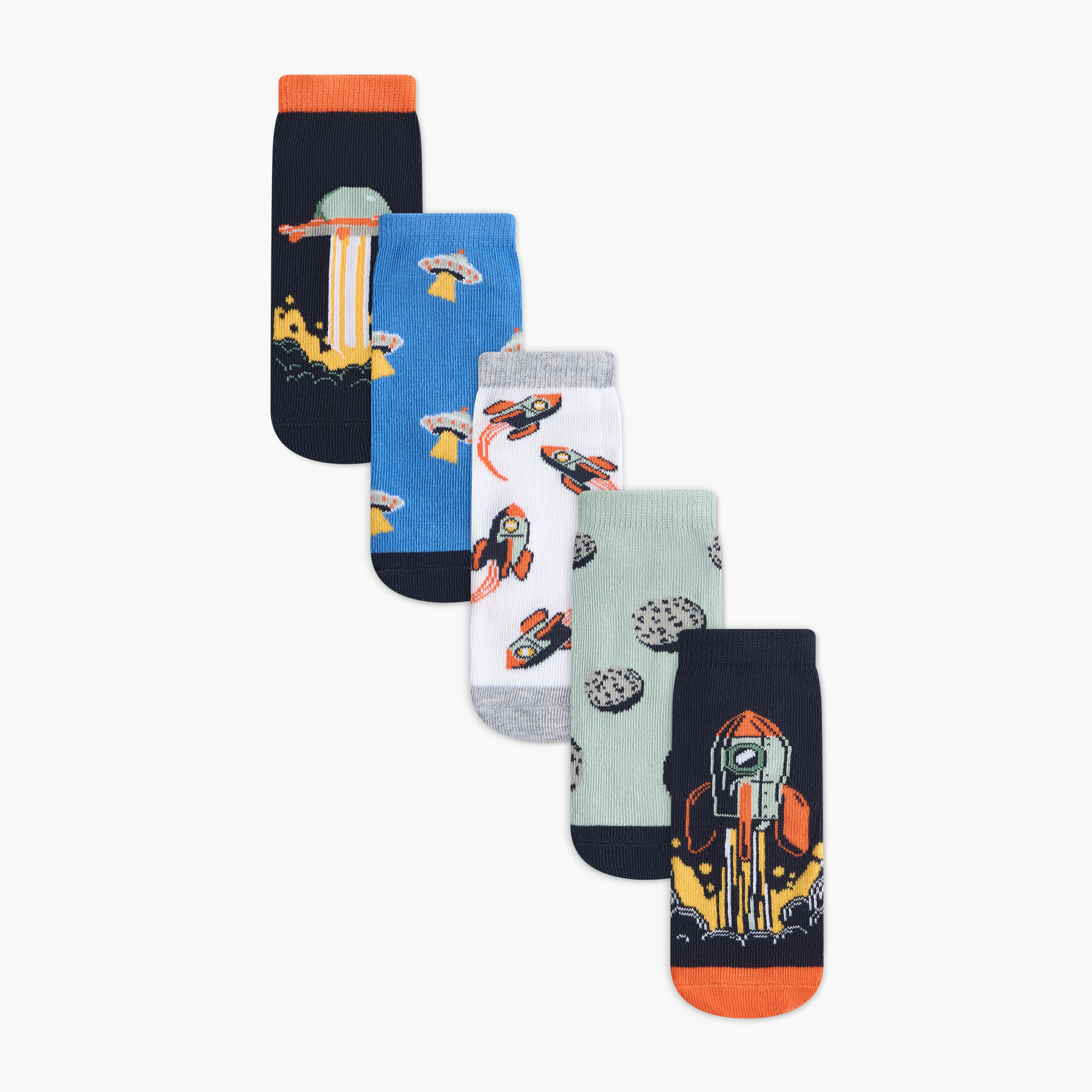 Juniors Space Print Non-Terry Ankle Length Socks - Set of 5-girls-accessories-socks-image-1