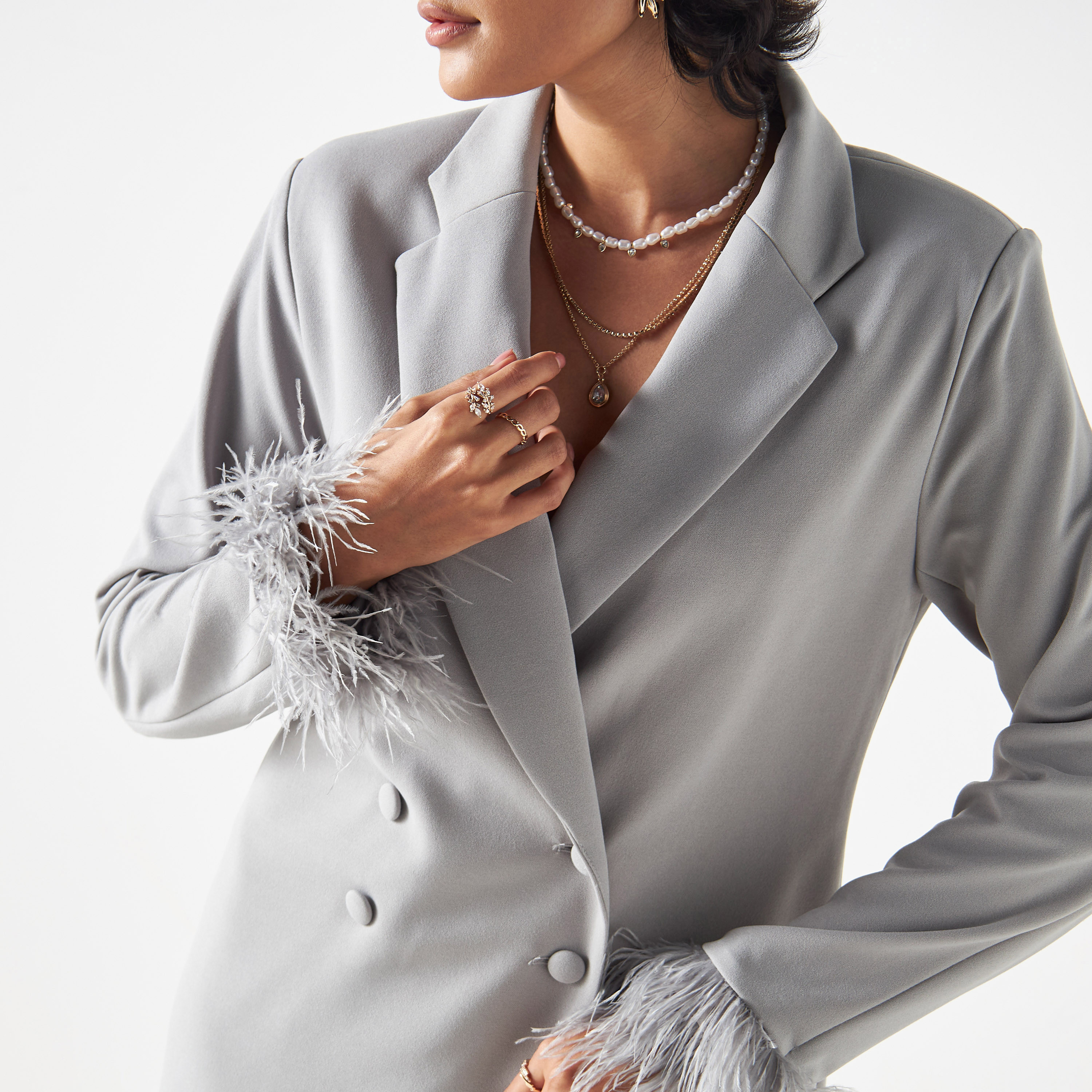 Jaded Rose Double Breasted Blazer Dress with Fur Detail Sleeves-women-clothing-dresses-image-4