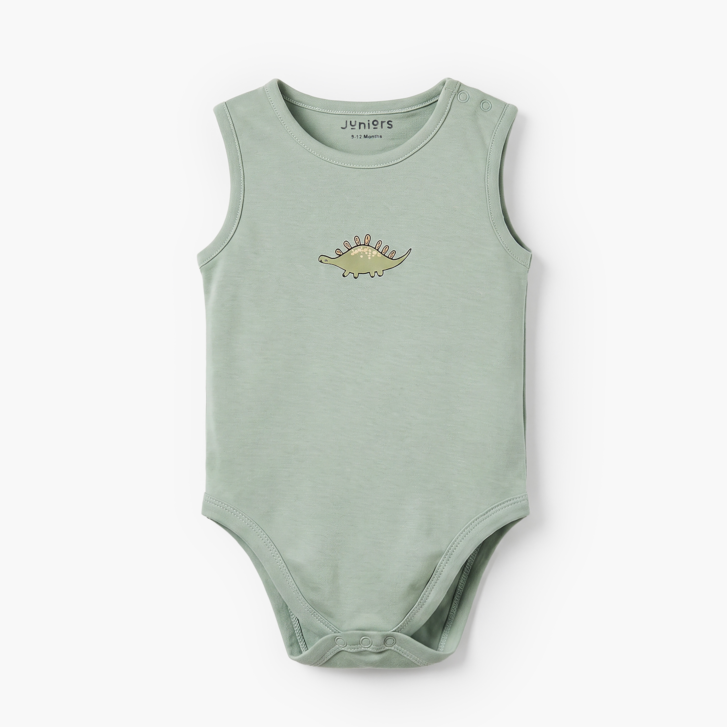 Pack of 3 Juniors Round Neck Sleeveless Bodysuit with Dinosaur Print-baby-boys-clothing-bodysuits-image-2