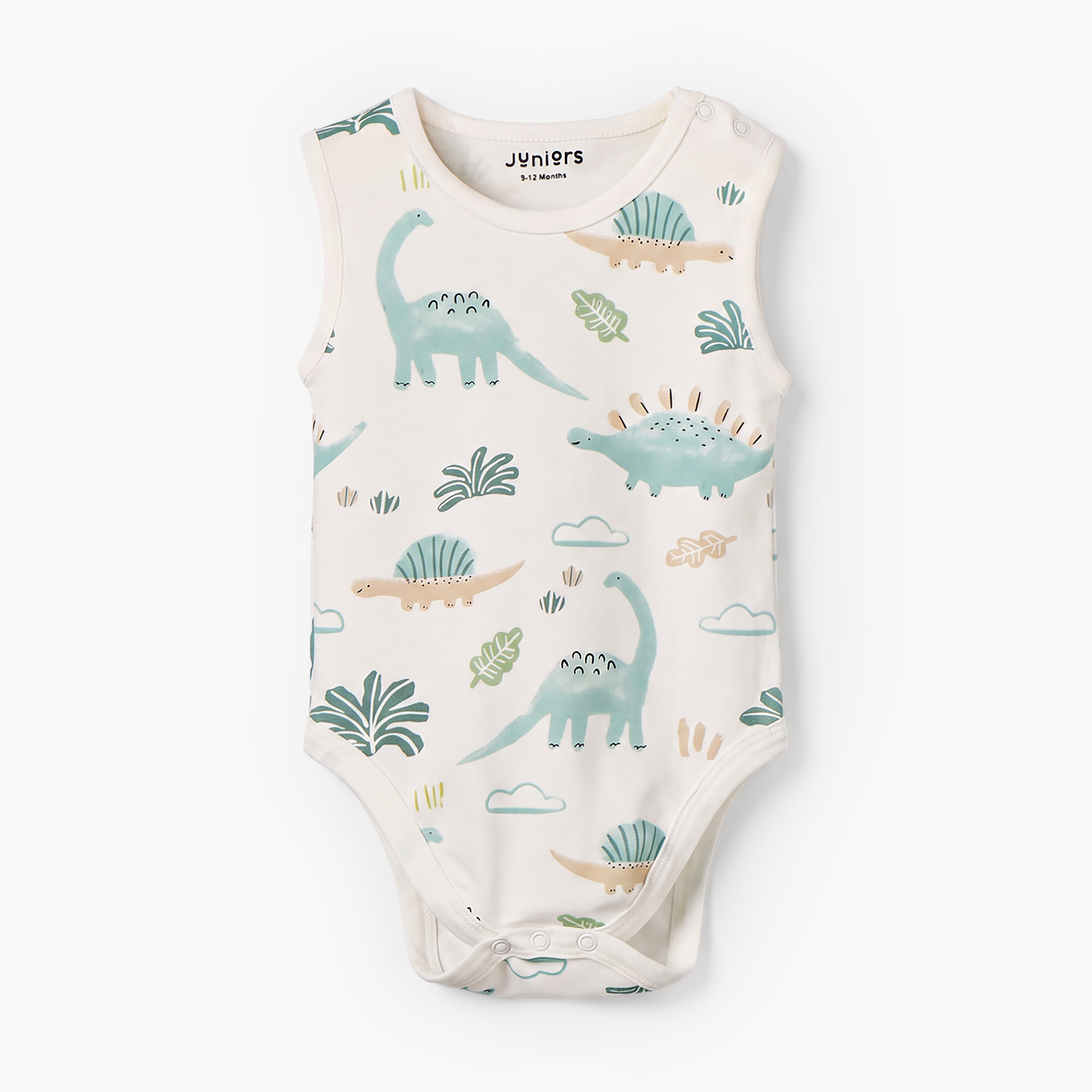 Pack of 3 Juniors Round Neck Sleeveless Bodysuit with Dinosaur Print-baby-boys-clothing-bodysuits-image-4