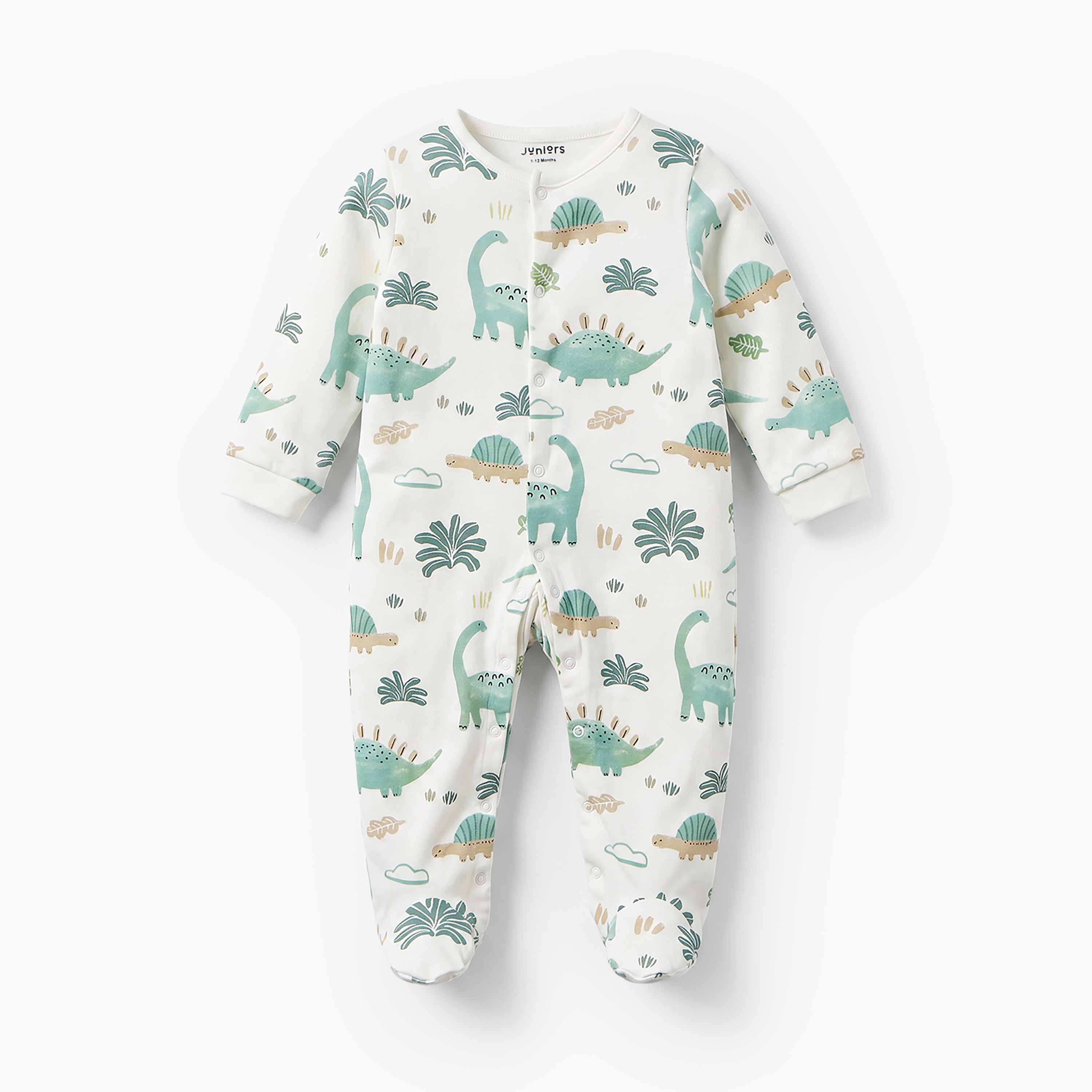 Pack of 2 Juniors Cotton Crew Neck Long Sleeves Sleepsuit with Dinosaur Print-baby-boys-clothing-nightwear-sleepsuits-image-2