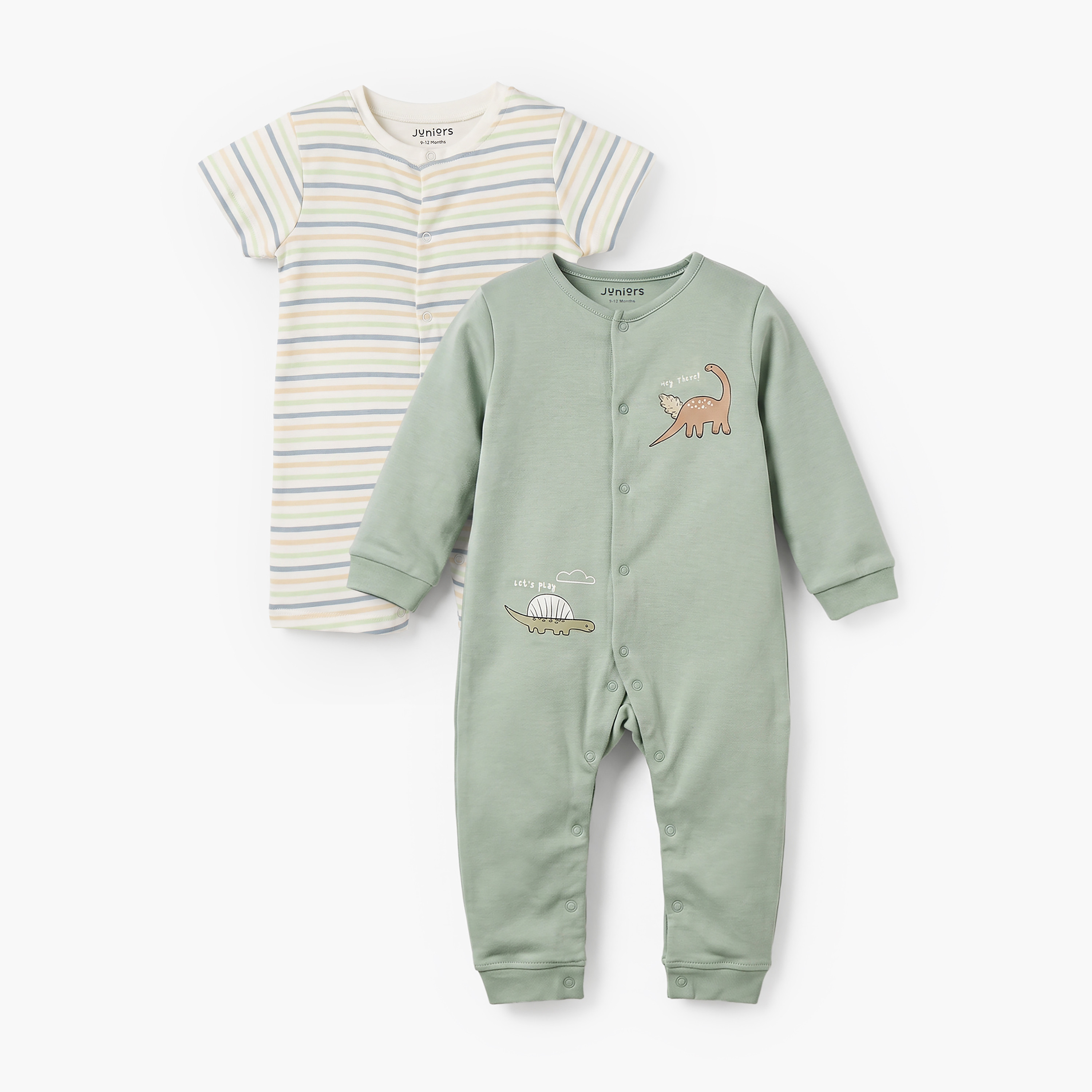 Set of 2 Juniors Cotton Crew Neck Sleepsuit with Romper-baby-boys-clothing-nightwear-sleepsuits-image-1