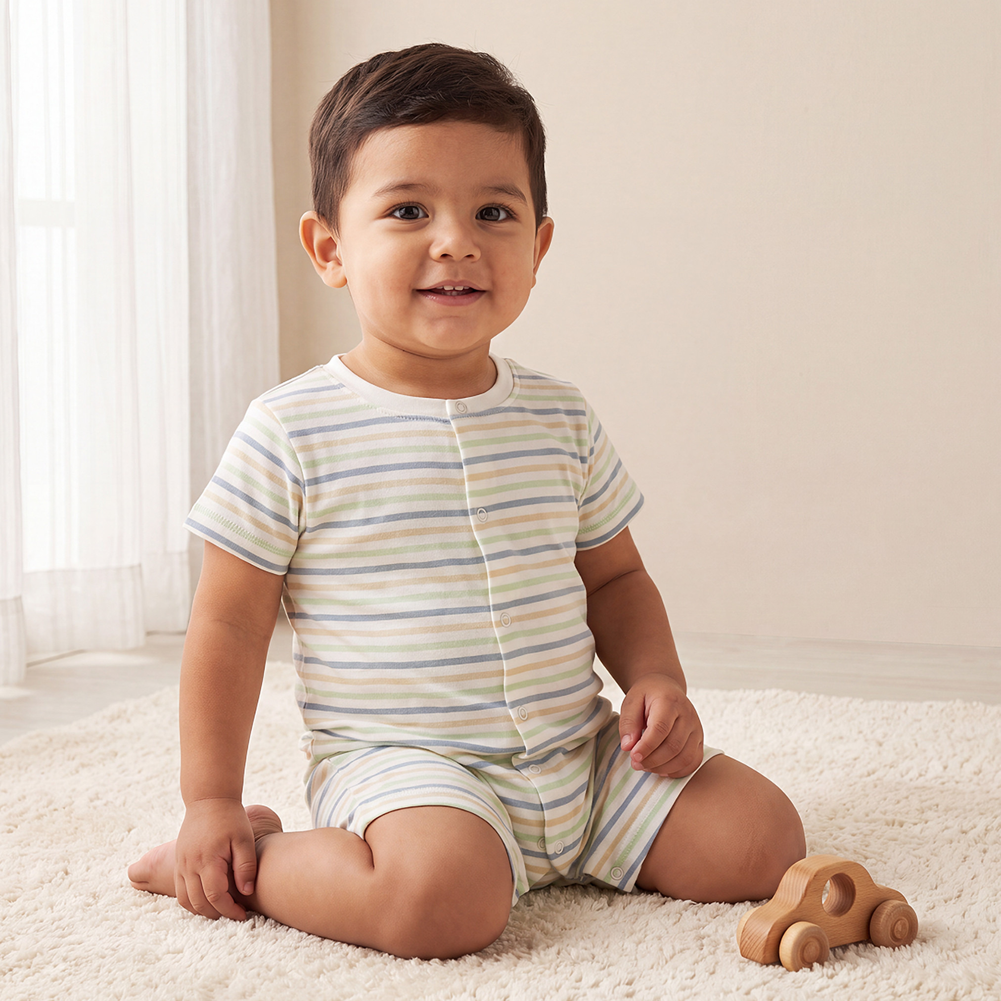 طقم بدلة نوم قطنية بياقة ضيقة مع أفرول من جونيورز - عبوة من قطعتين-baby-boys-clothing-nightwear-sleepsuits-image-2