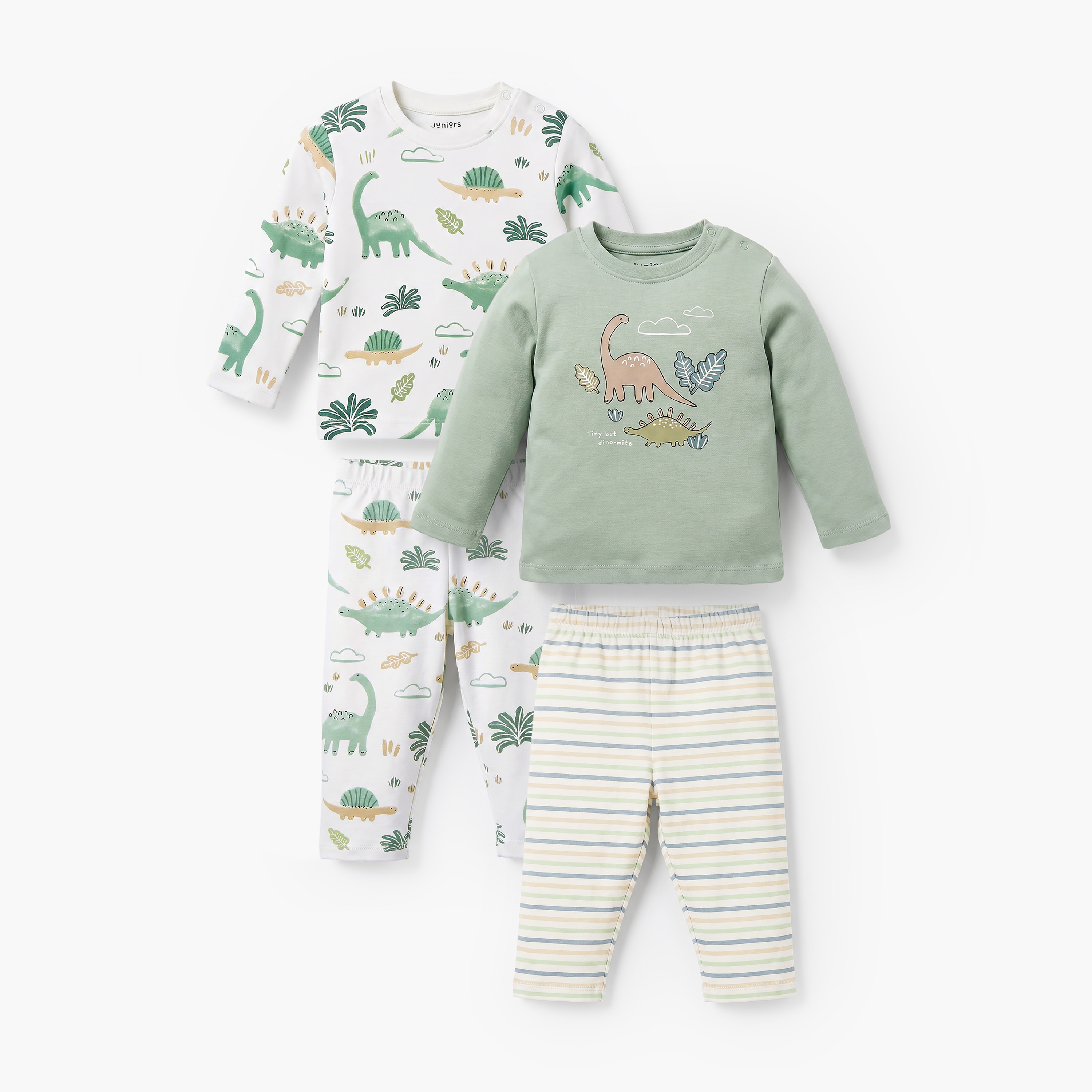 Pack of 2 Juniors Cotton Crew Neck Long Sleeves Pyjama Set with Dinosaur Print-baby-boys-clothing-nightwear-pyjamasets-image-1