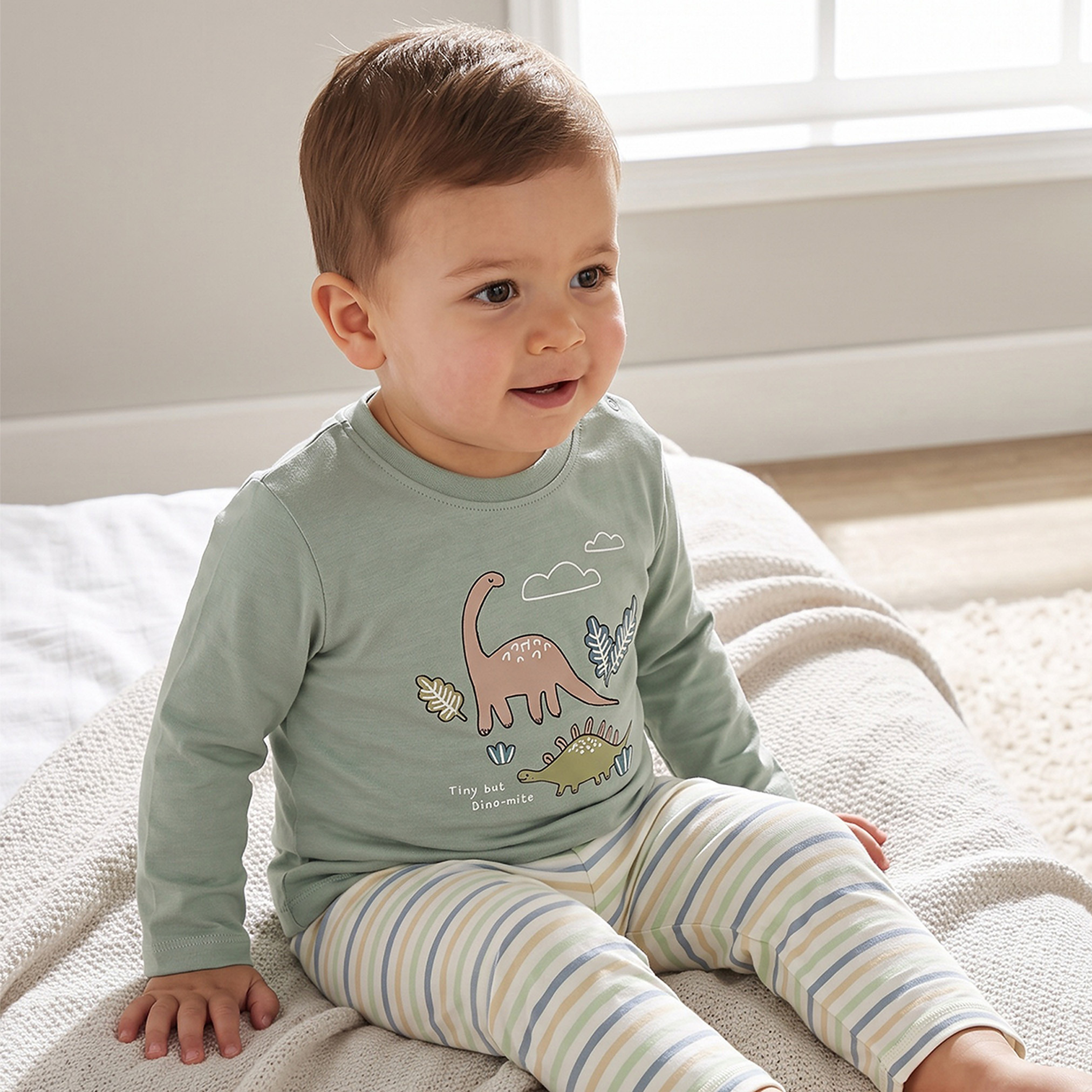 Pack of 2 Juniors Cotton Crew Neck Long Sleeves Pyjama Set with Dinosaur Print-baby-boys-clothing-nightwear-pyjamasets-image-2