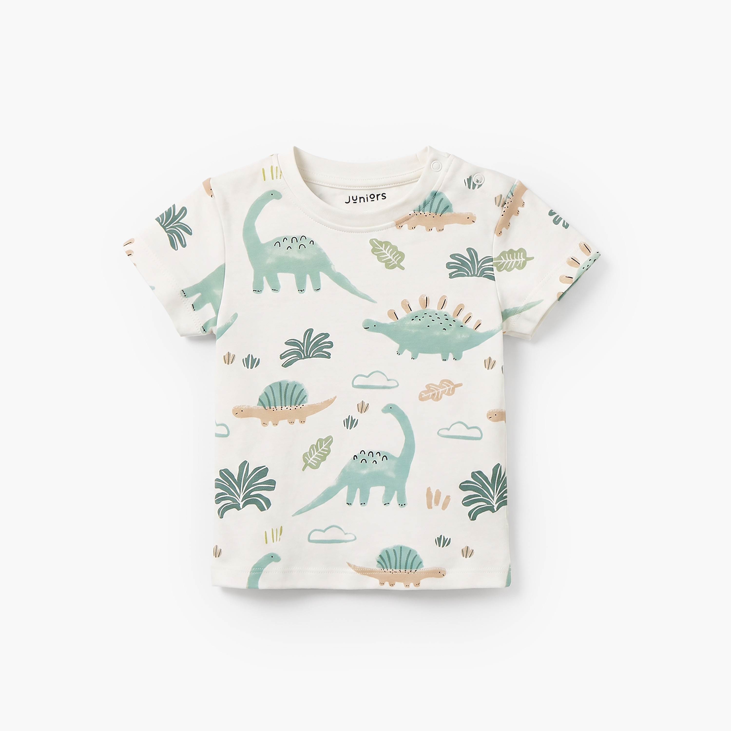 Juniors Crew Neck Short Sleeves T-shirt and Dungaree Set with Dinosaur Print-baby-boys-clothing-setsandcoords-image-3