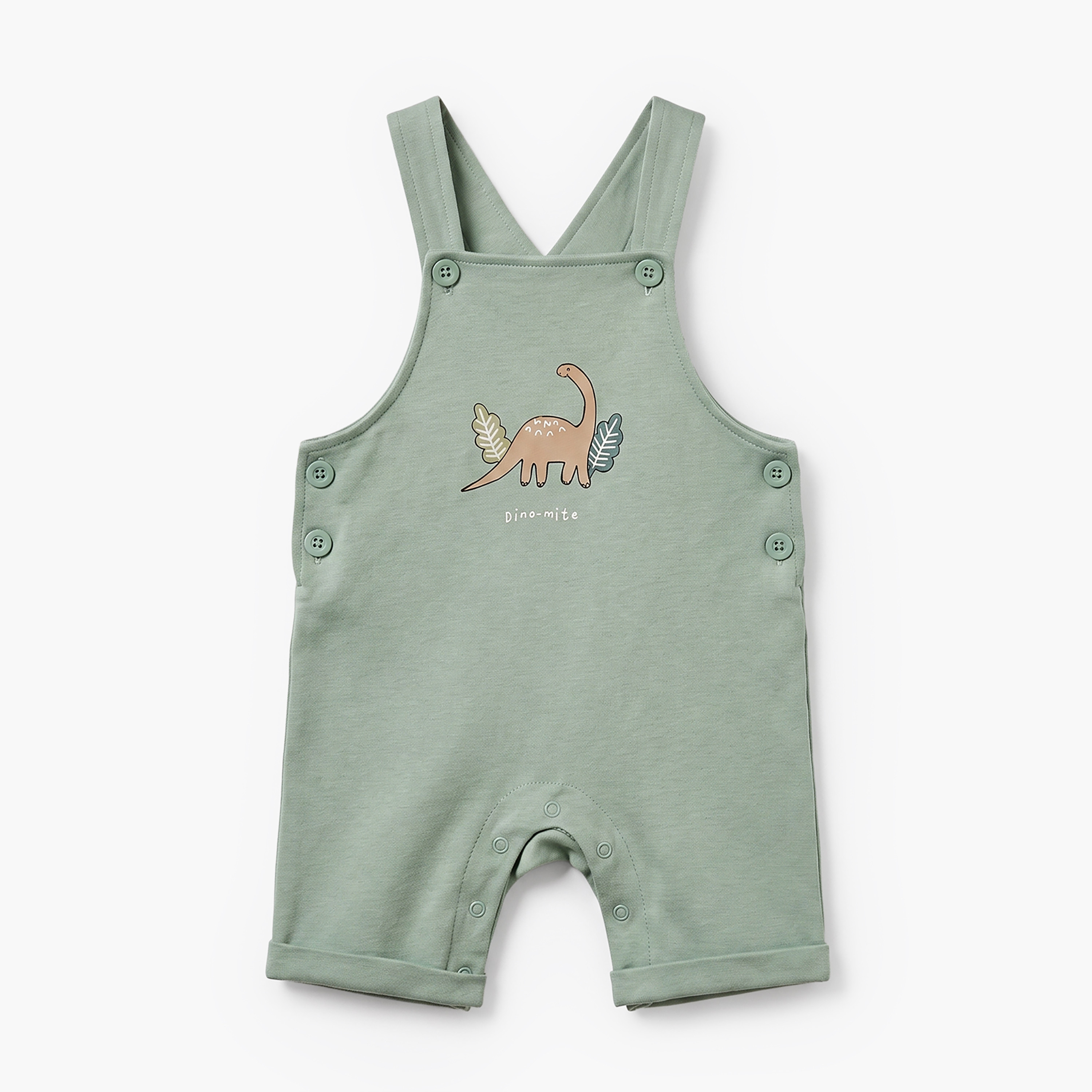 Juniors Crew Neck Short Sleeves T-shirt and Dungaree Set with Dinosaur Print-baby-boys-clothing-setsandcoords-image-4