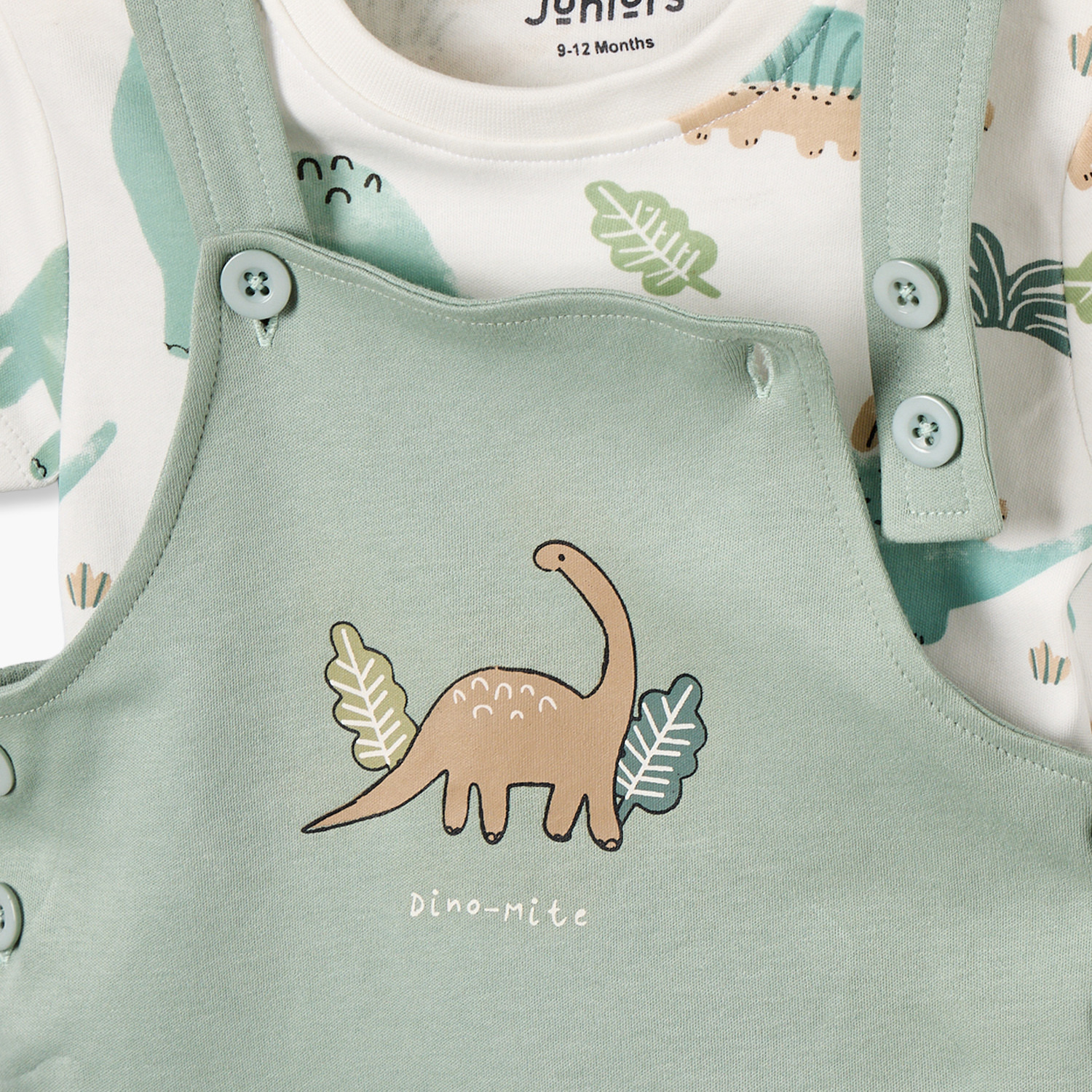 Juniors Crew Neck Short Sleeves T-shirt and Dungaree Set with Dinosaur Print-baby-boys-clothing-setsandcoords-image-5